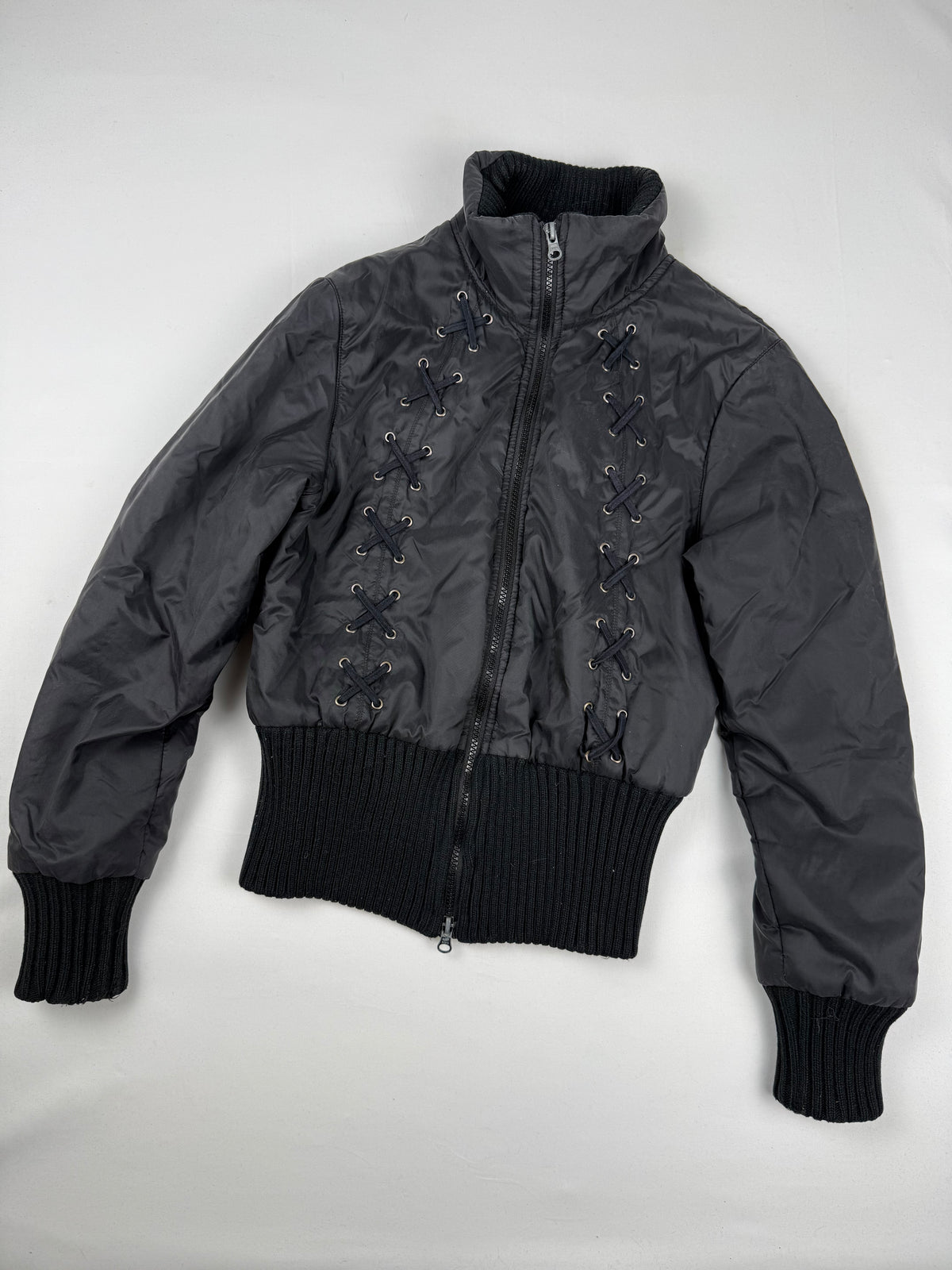 Black puffer lace up tight fit jacket (S)