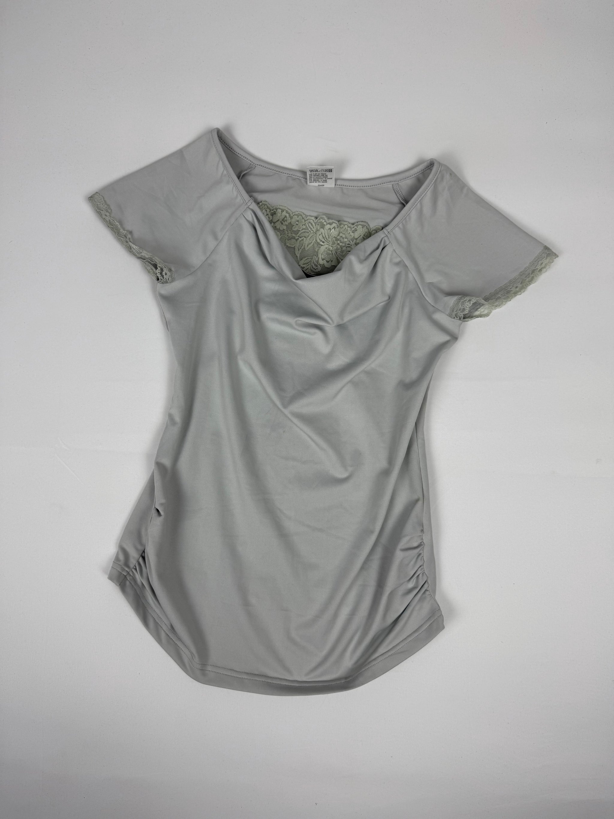 Grey lace lycra ruched tee (M)