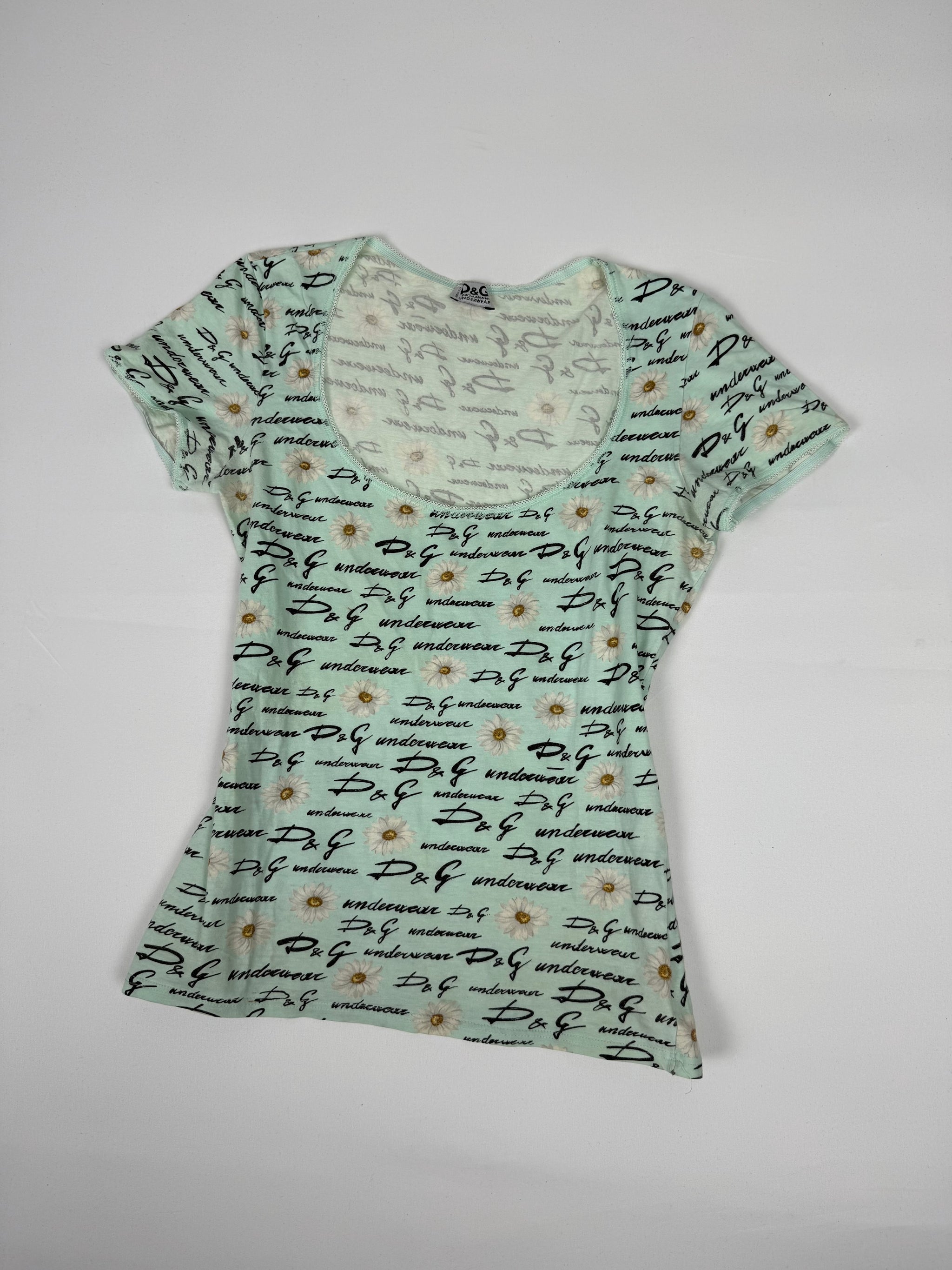 Baby blue floral graphic cotton tee (M)