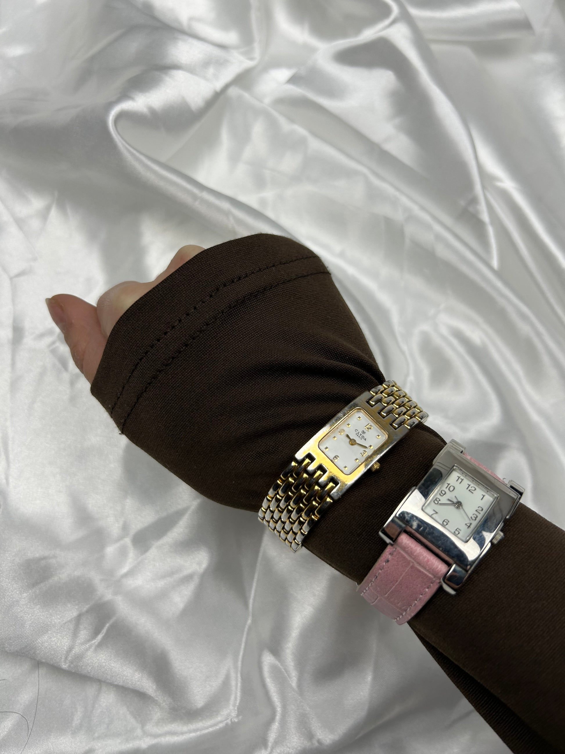 Vintage stainless steel & pink leather bracelet watch jewelry