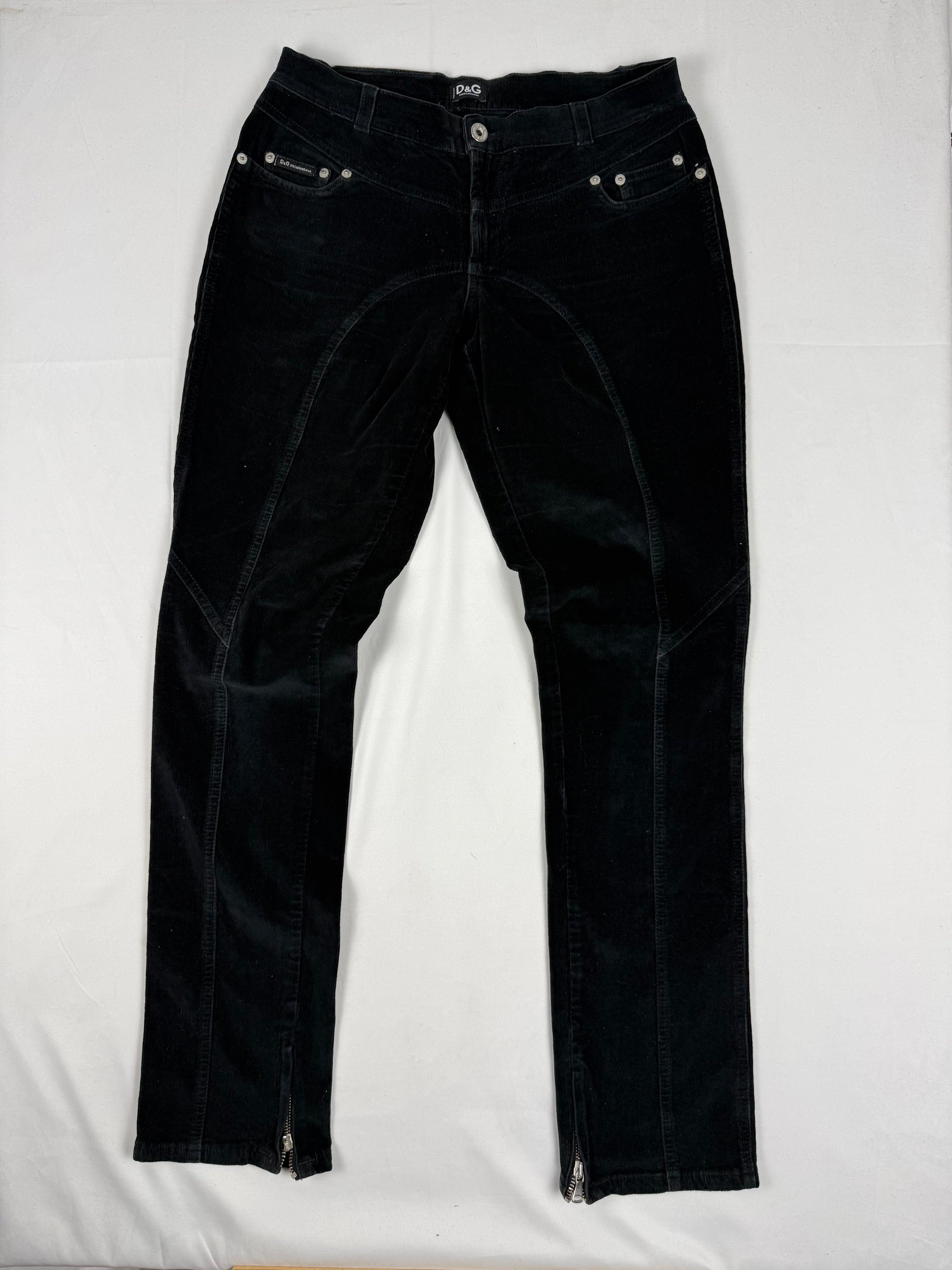 Black velvet ribbed low rise straight legs pants (M/L)