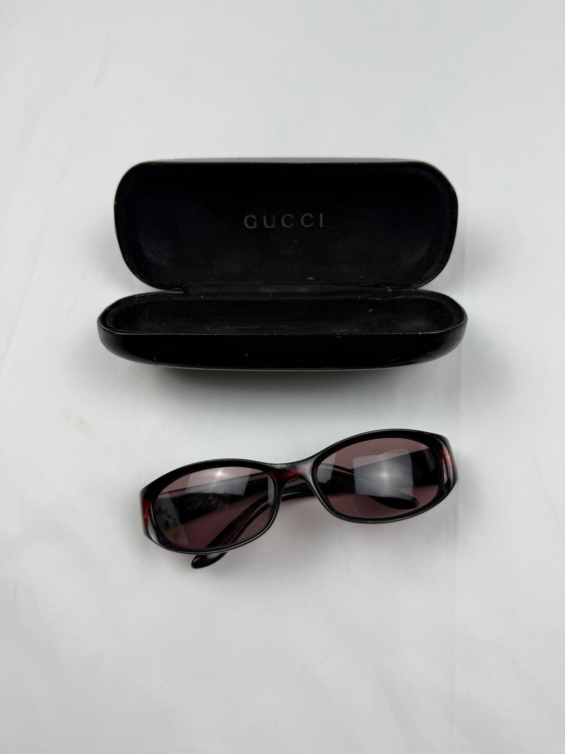 Burgundy 2000s gold logo sunglasses