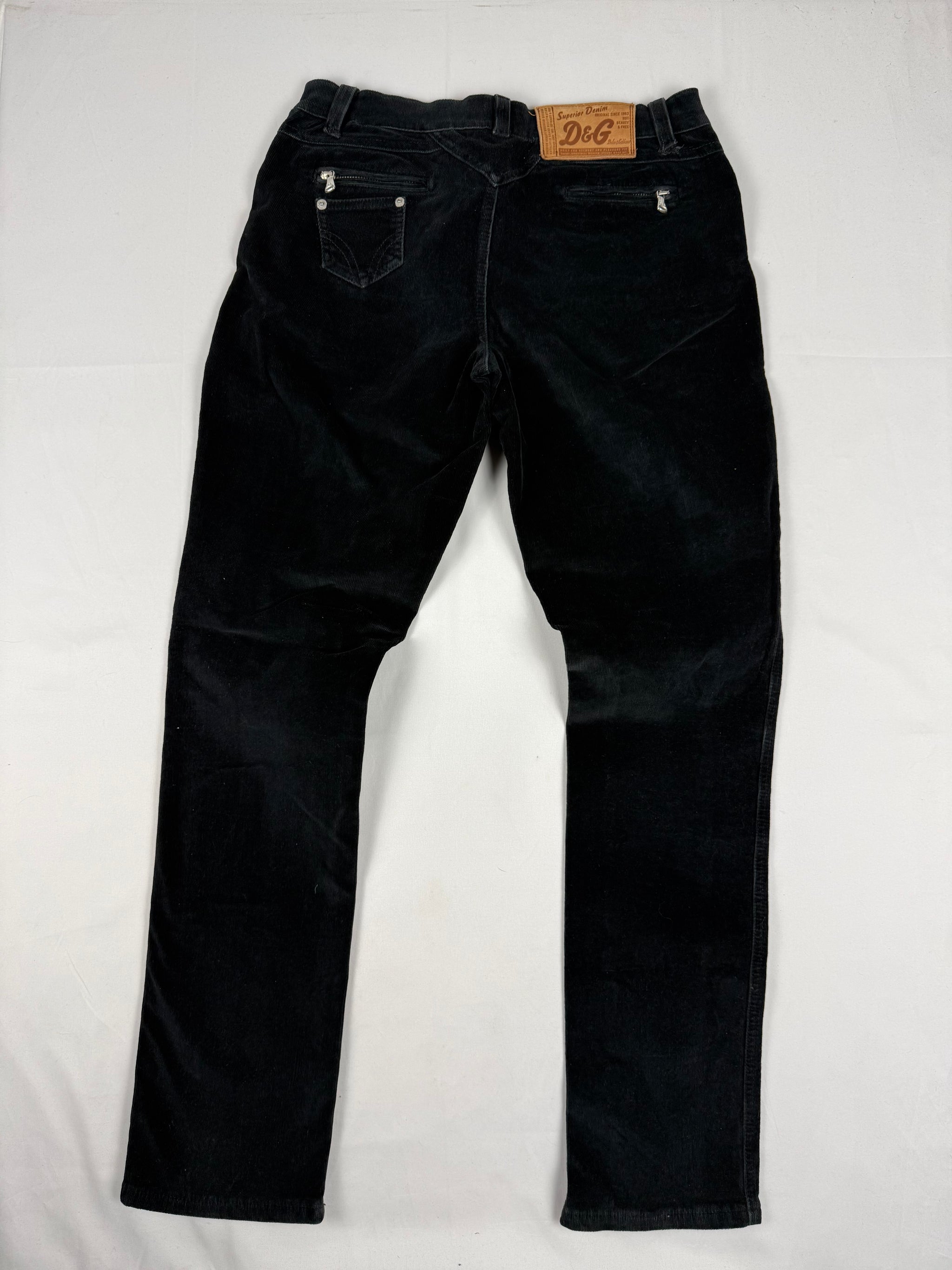 Black velvet ribbed low rise straight legs pants (M/L)