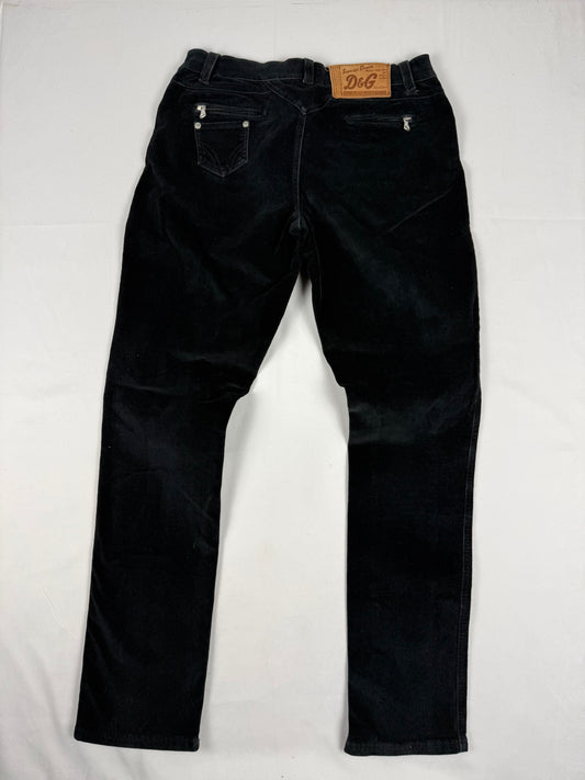 Black velvet ribbed low rise straight legs pants (M/L)