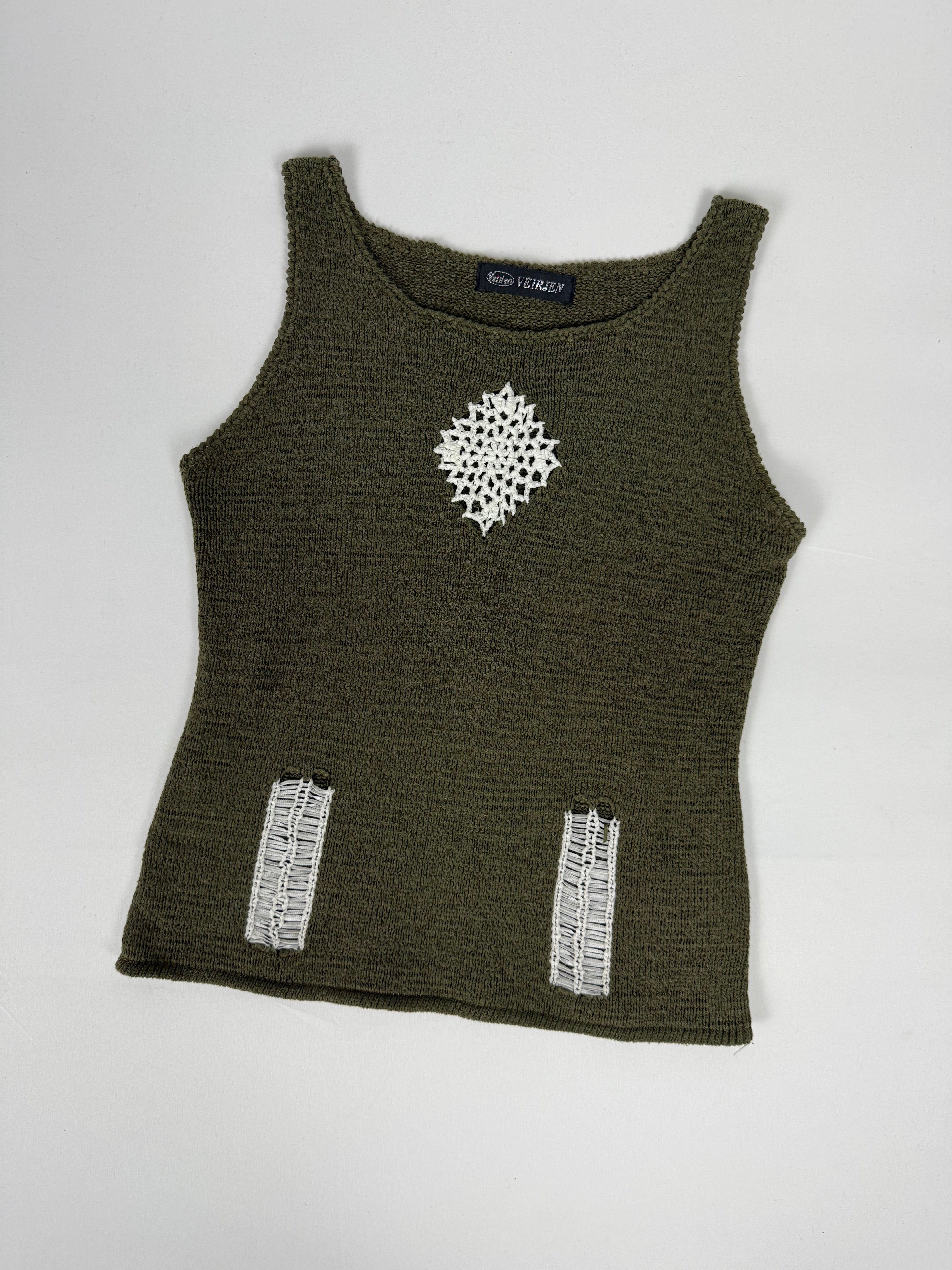 Khaki crochet knitted  top (S/M)