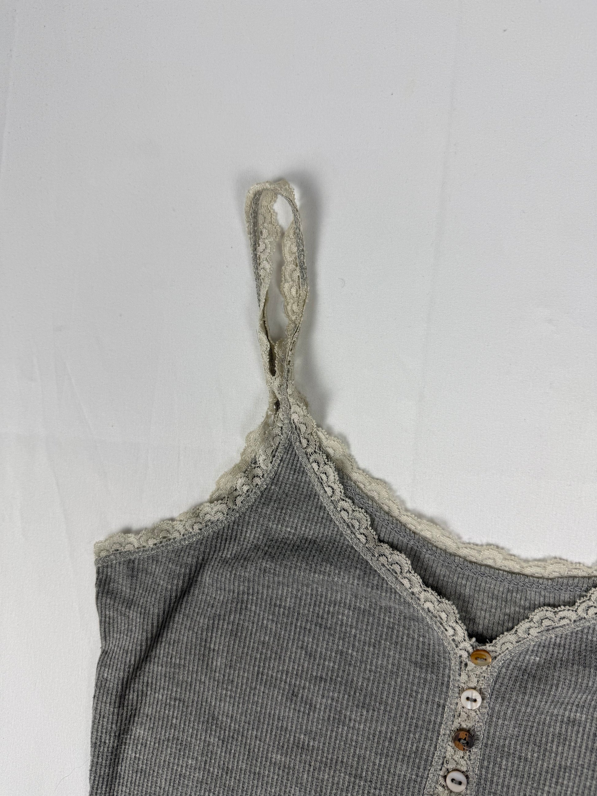 Grey lace straps cotton cami top (S/M)