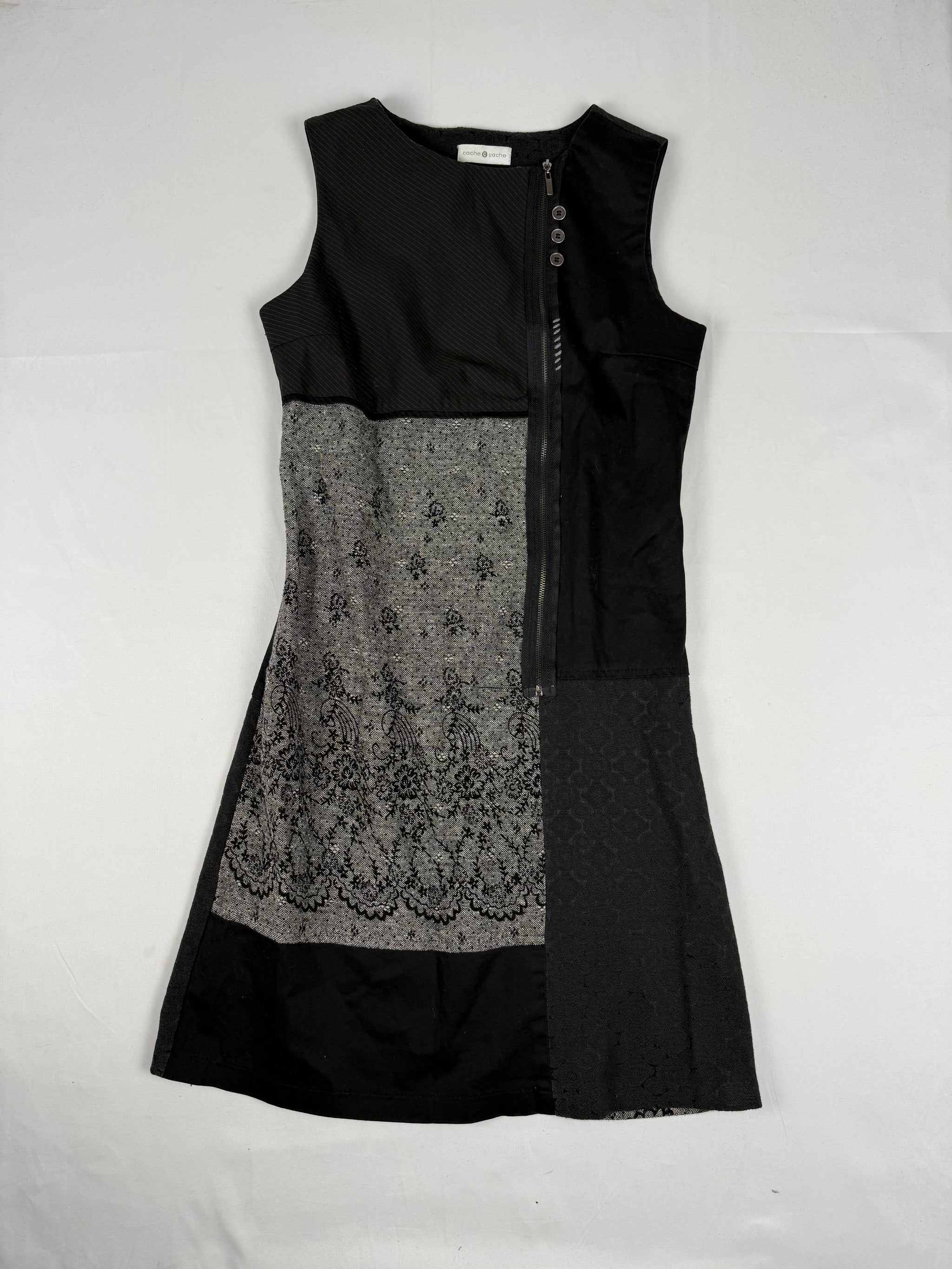 Black tight fit zip up office mini dress (S)