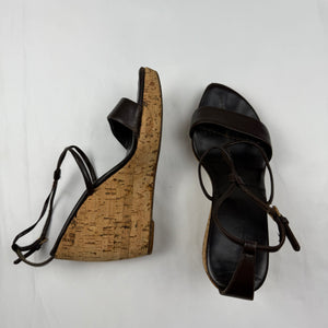 Brown real leather wedge heels (36)