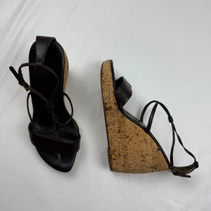 Brown real leather wedge heels (36)