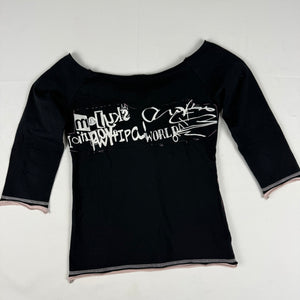 Black graphic tight fit 3/4 sleeves top (S/M)