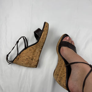 Brown real leather wedge heels (36)