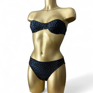 Black glitters blue polka dots low waisted bikini set (XS)