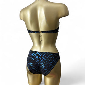Black glitters blue polka dots low waisted bikini set (XS)