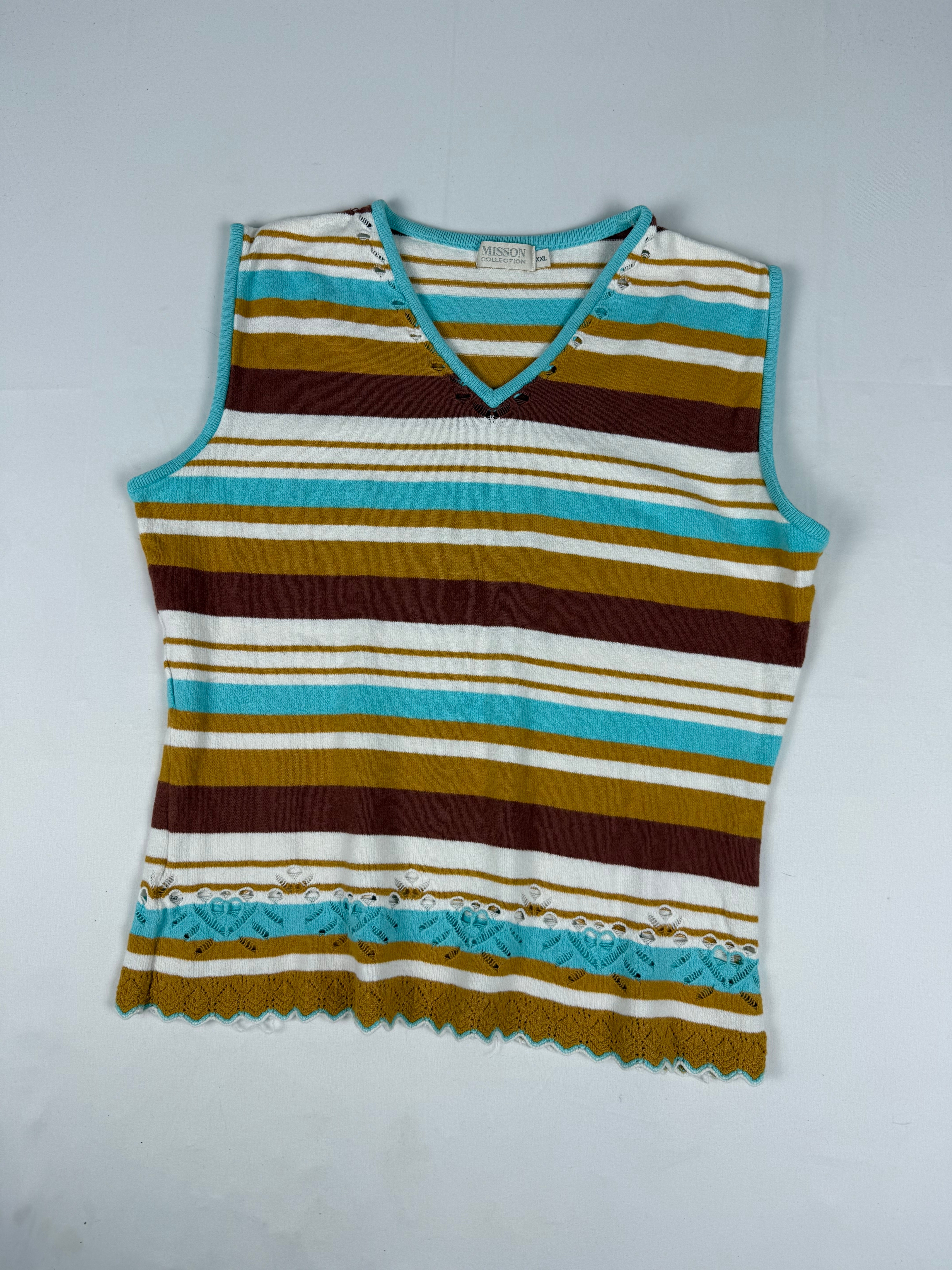 Striped beige tight fit crochet top (XL)