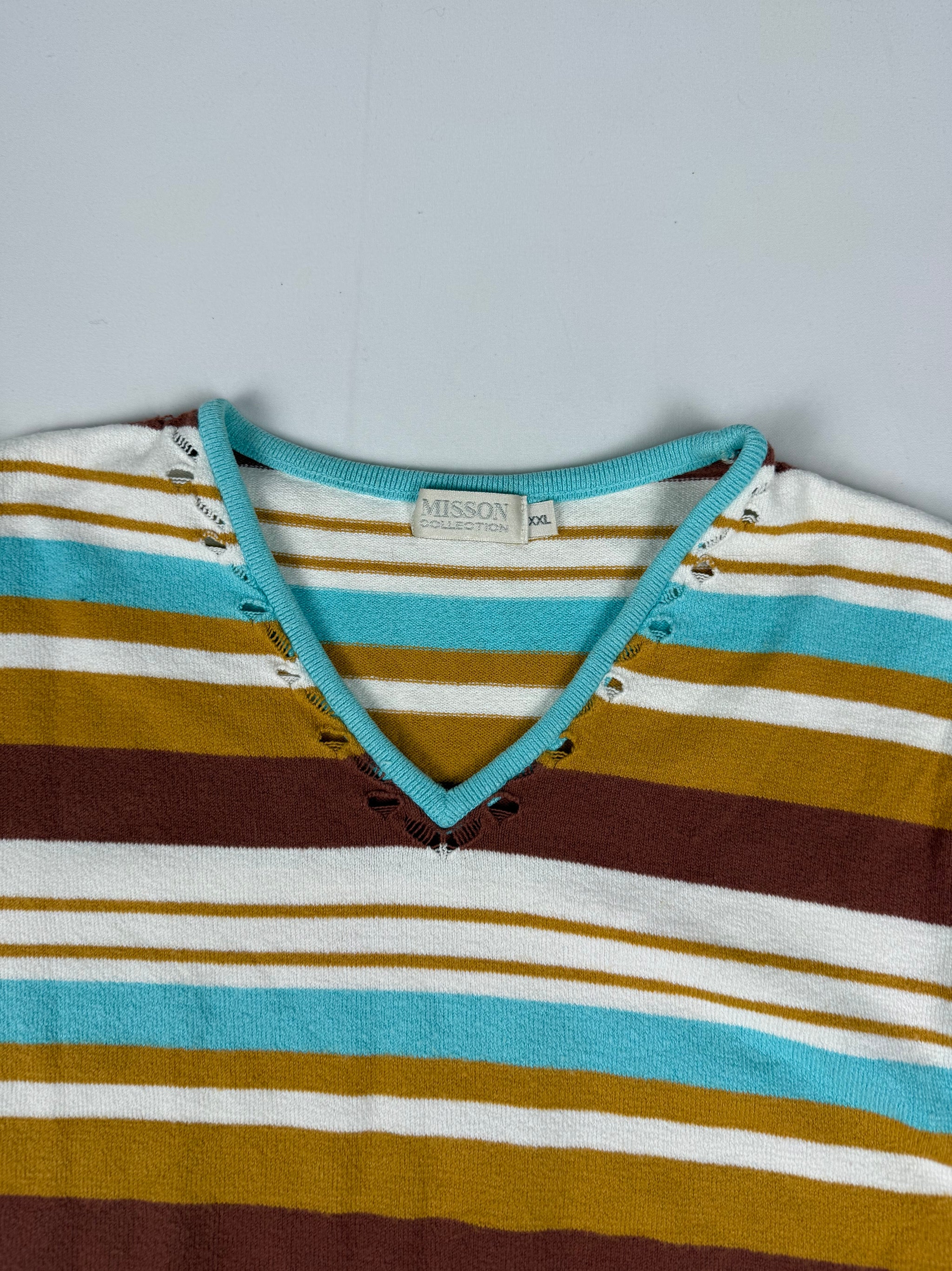 Striped beige tight fit crochet top (XL)