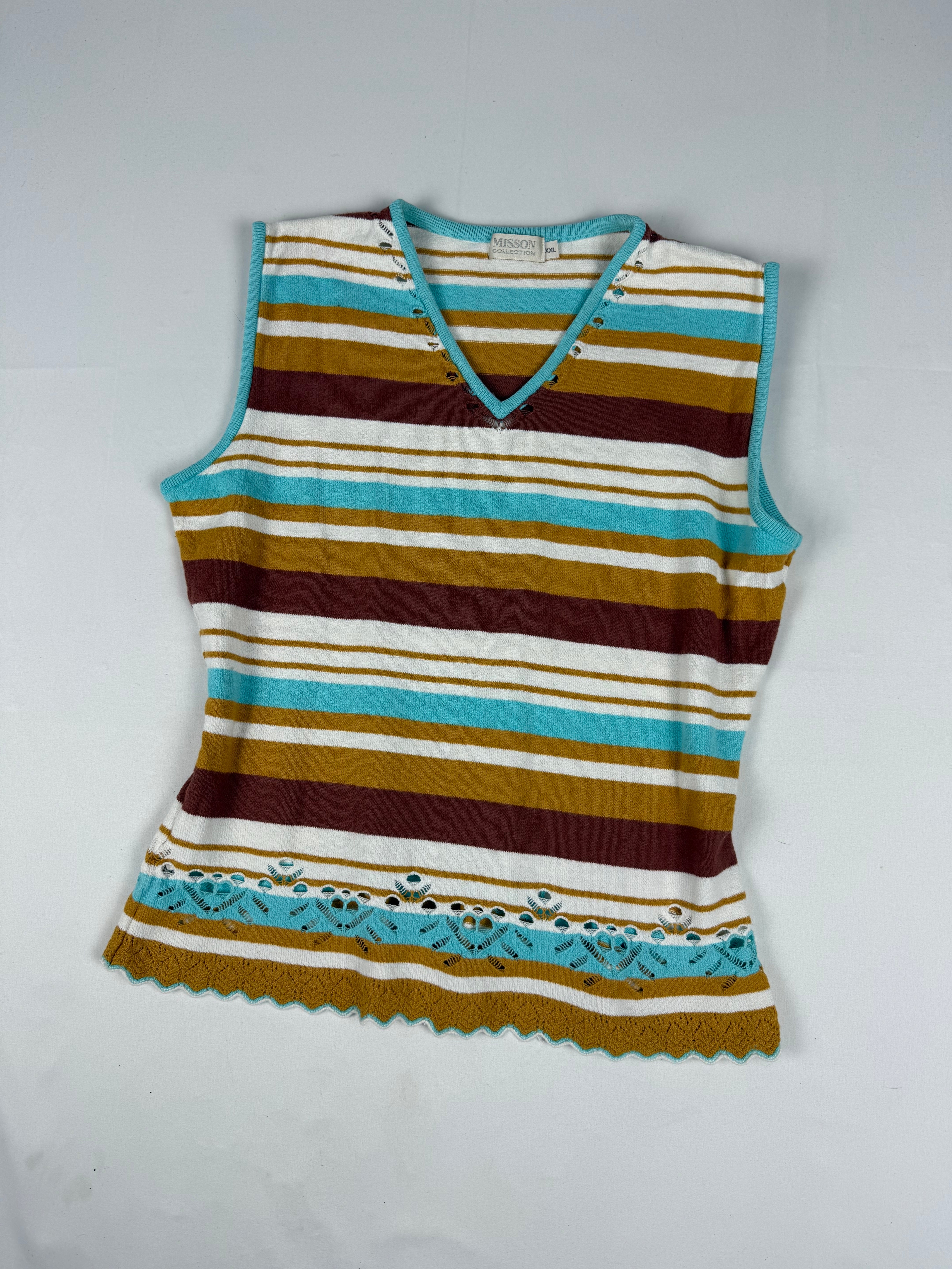 Striped beige tight fit crochet top (XL)