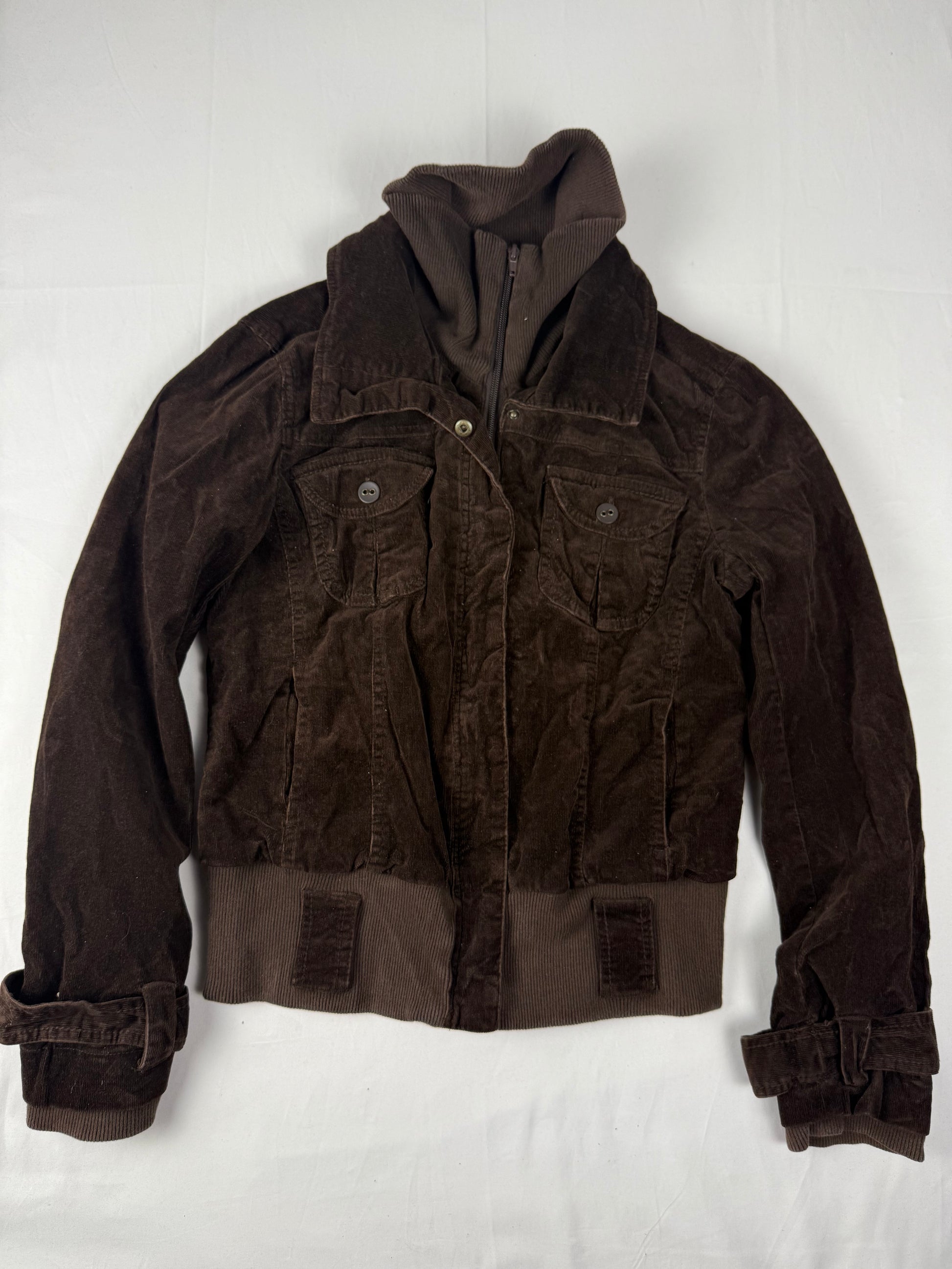 Brown velvet ribbed denim biker jacket (L/XL)