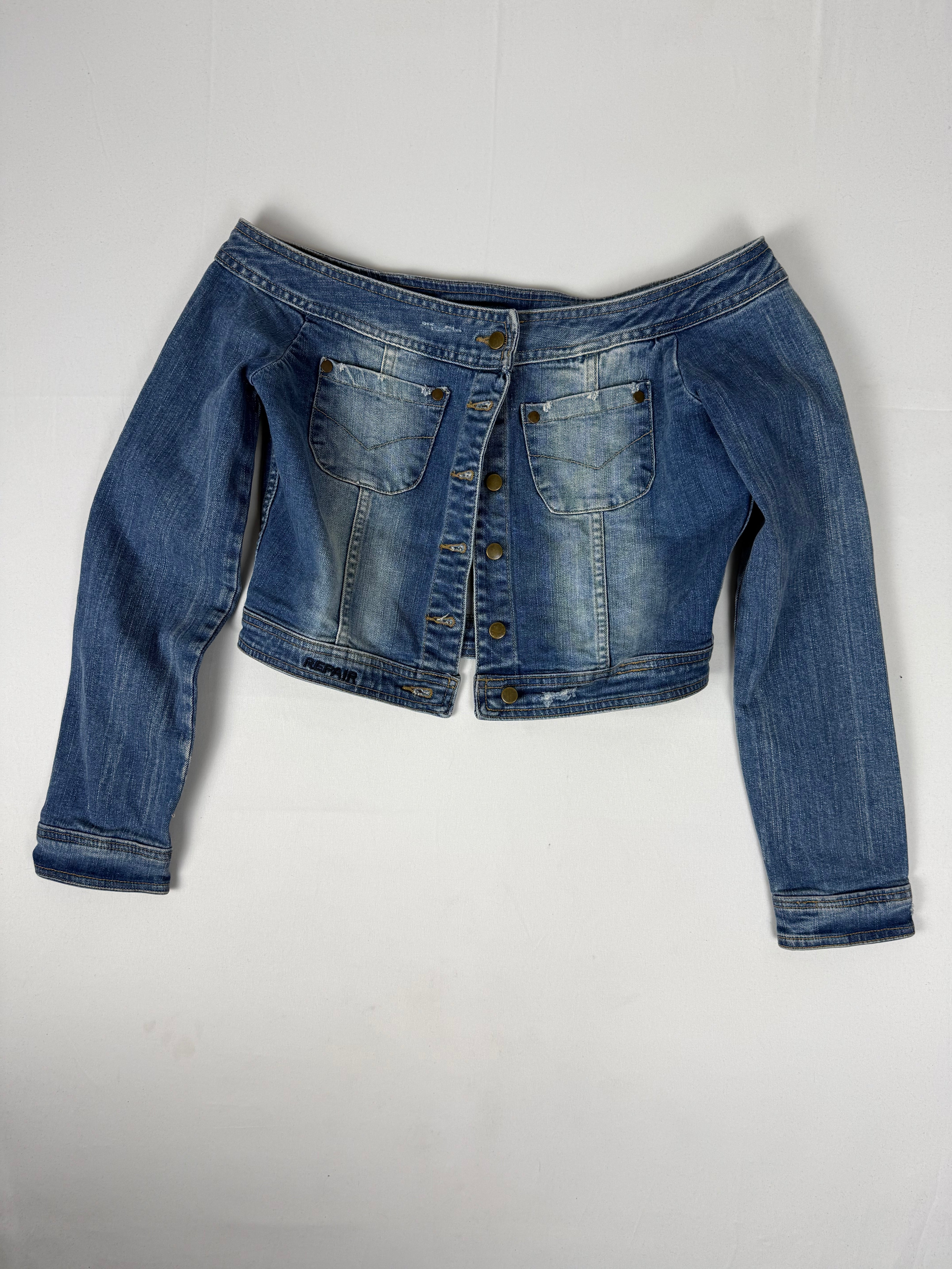 Denim off shoulder jacket (S)