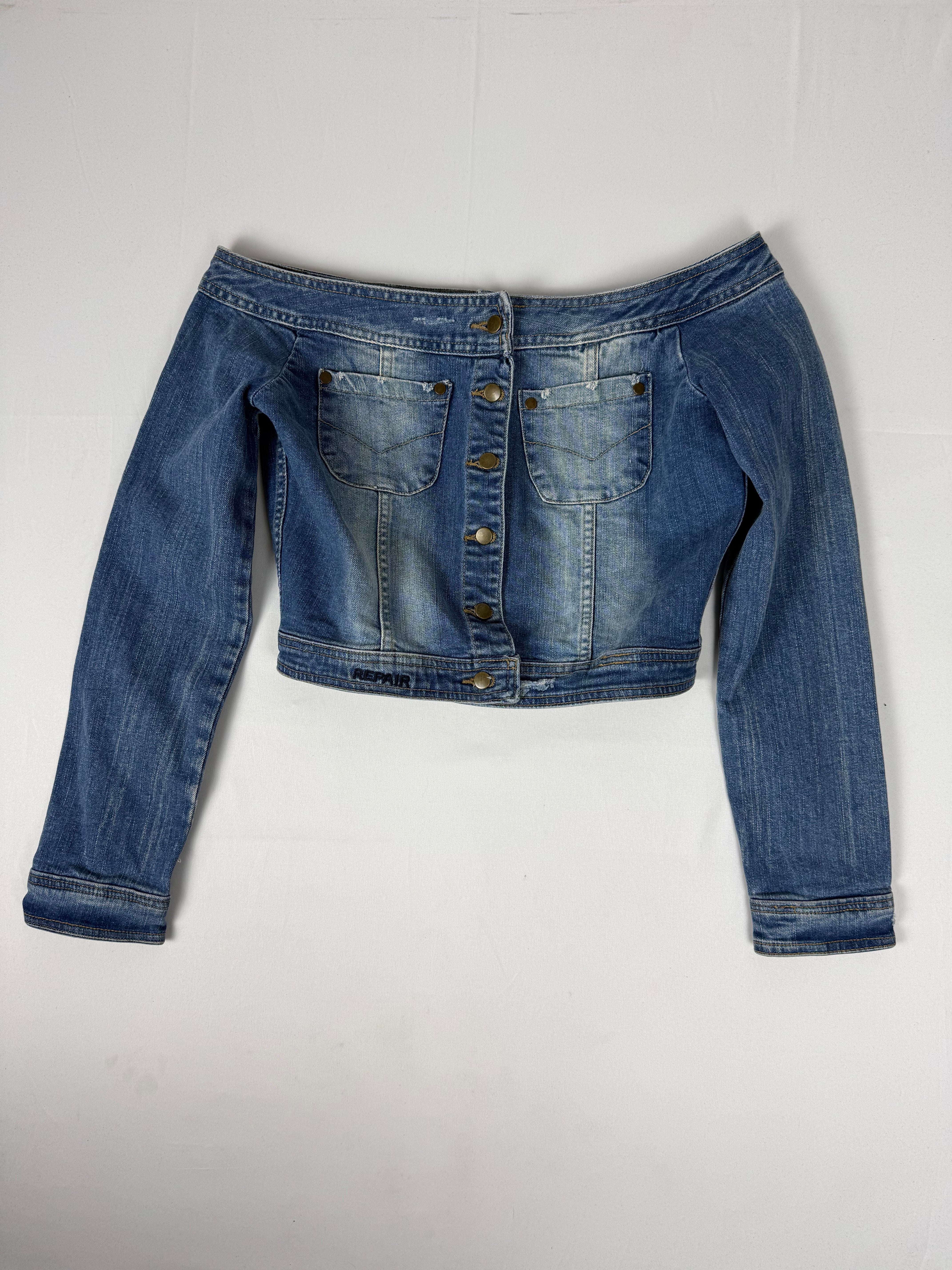 Denim off shoulder jacket (S)