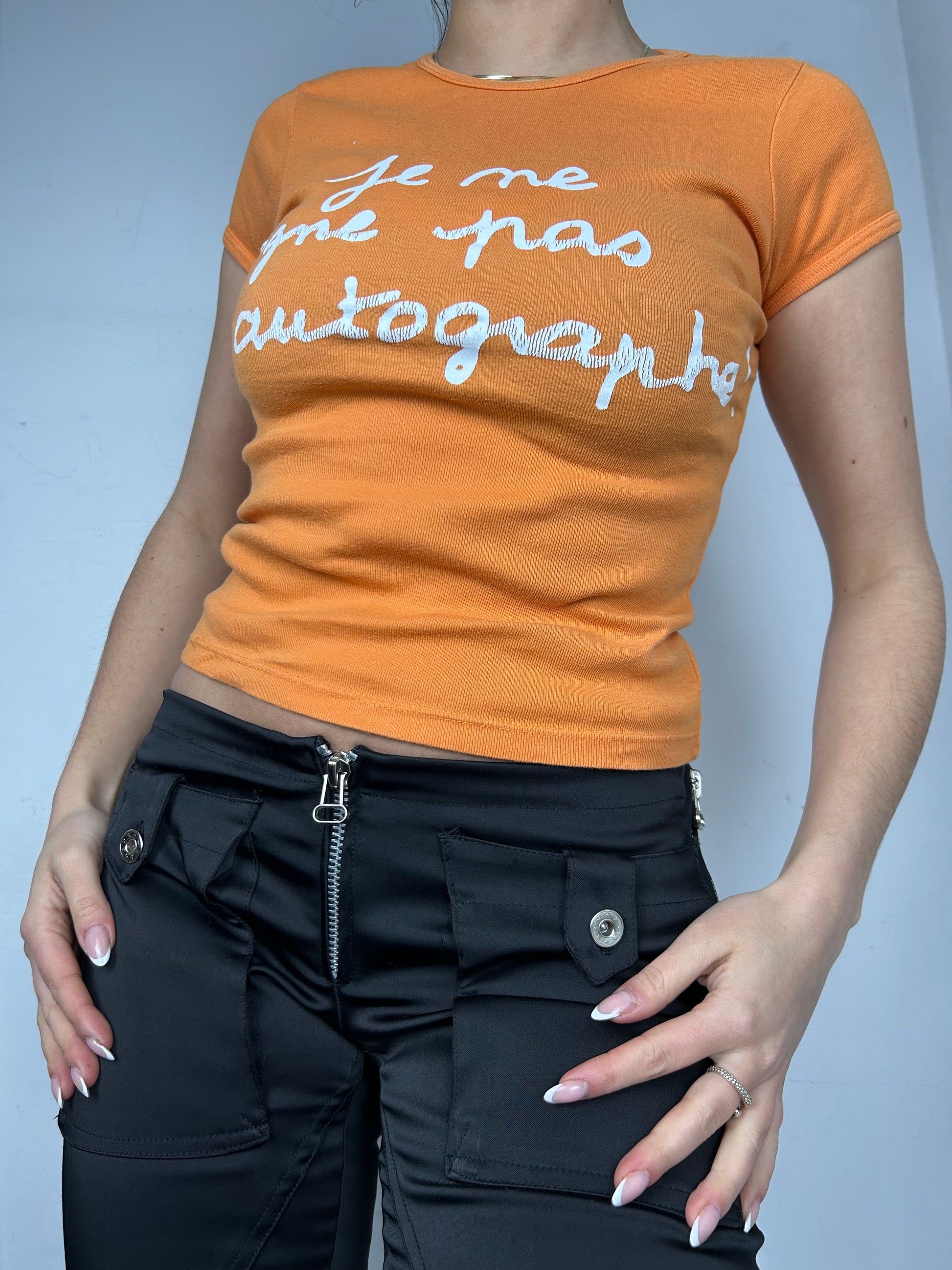 Orange text print cotton tee (S)