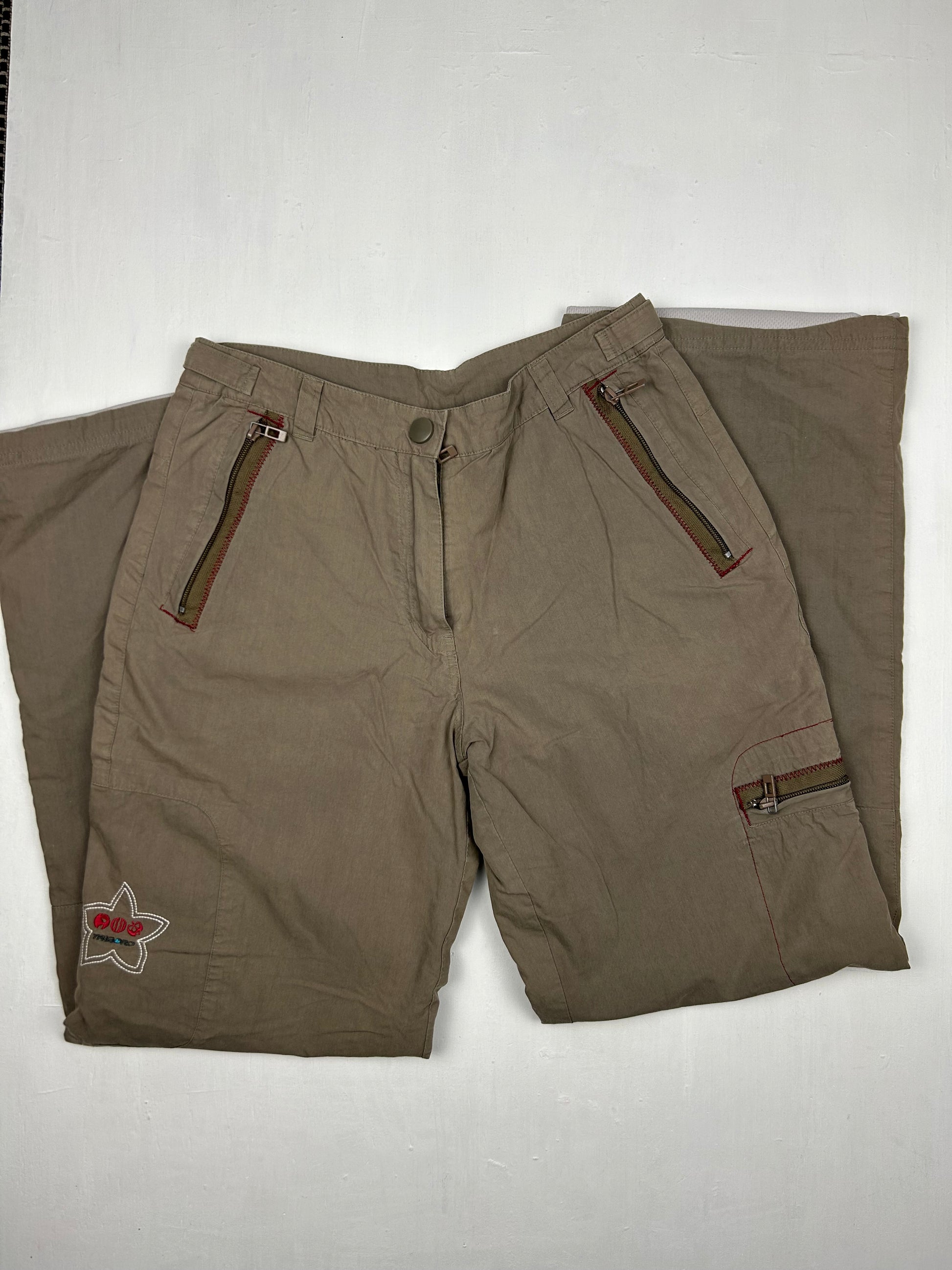 Khaki cargo low waist baggy pants (S)