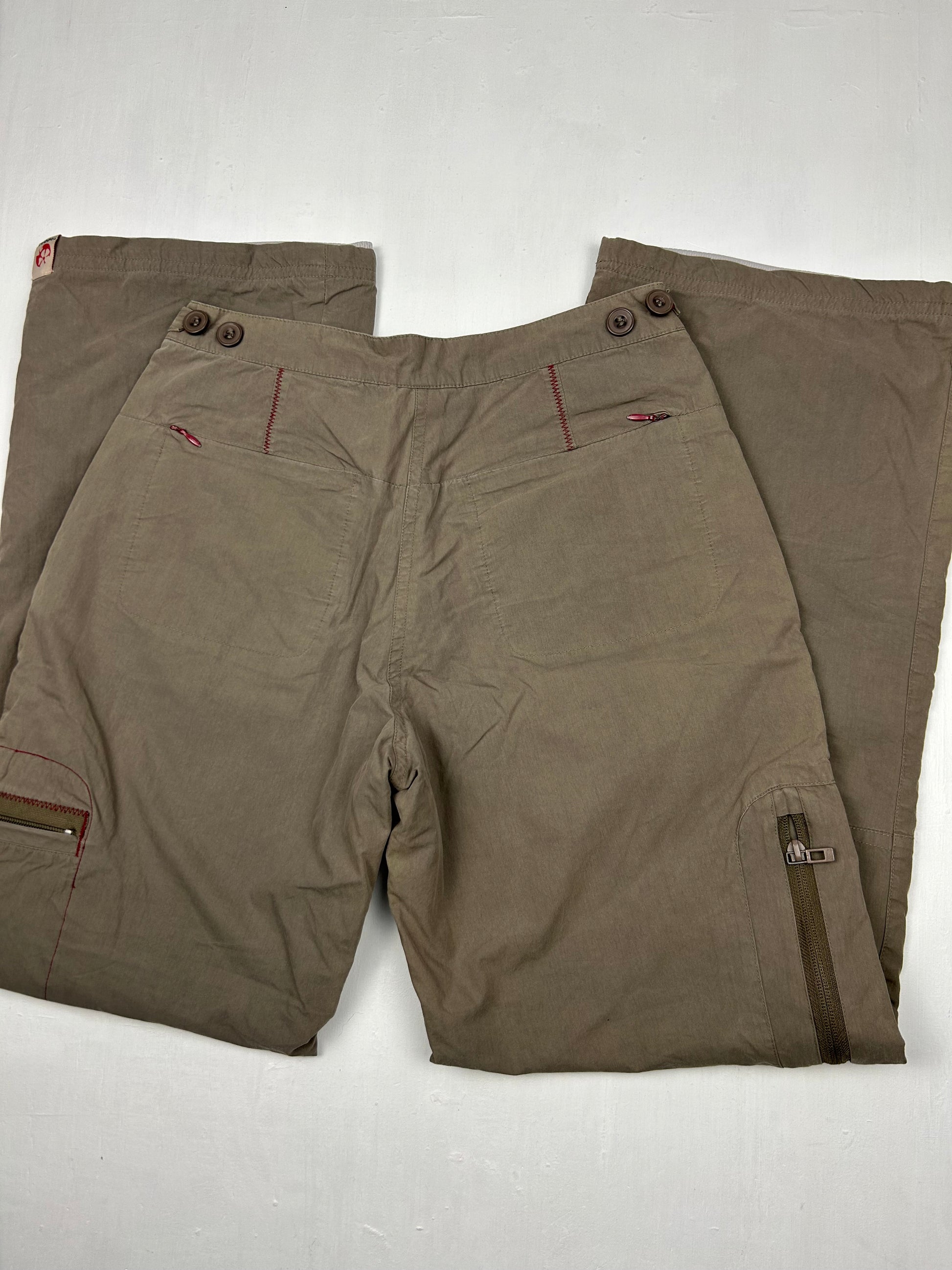 Khaki cargo low waist baggy pants (S)