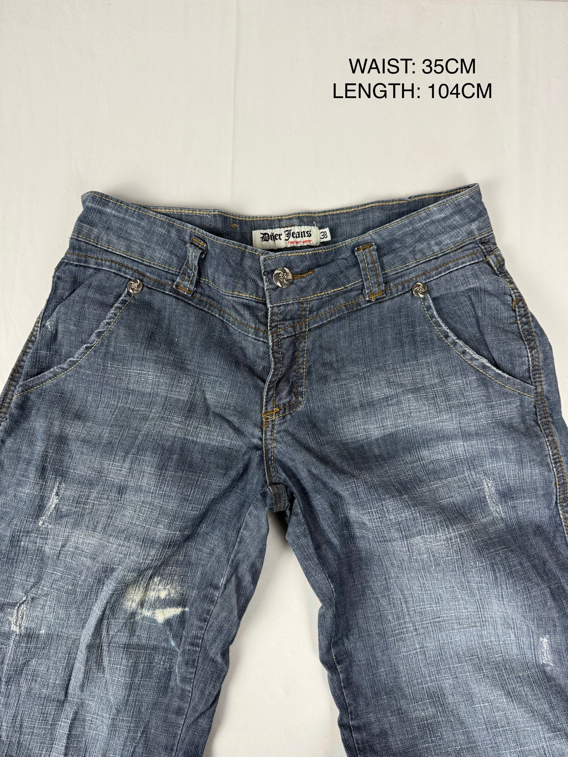 Blue denim low rise baggy pants (S)