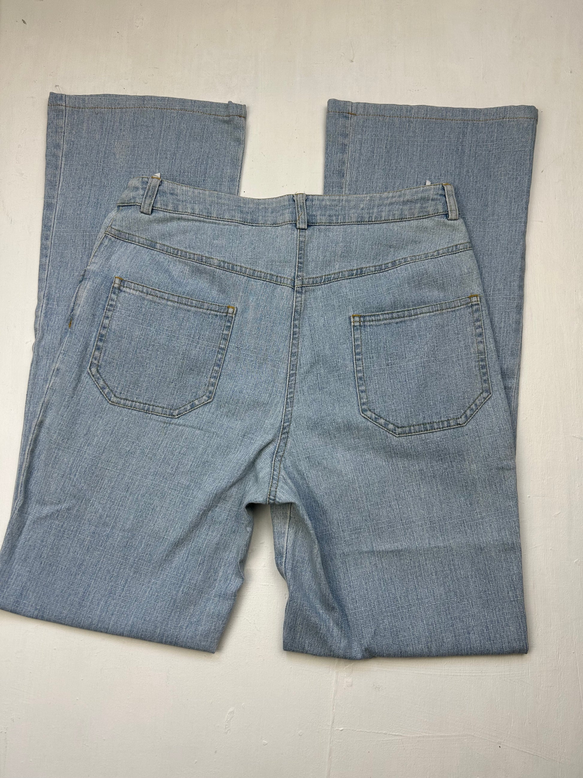 Blue denim mid rise baggy pants (S)