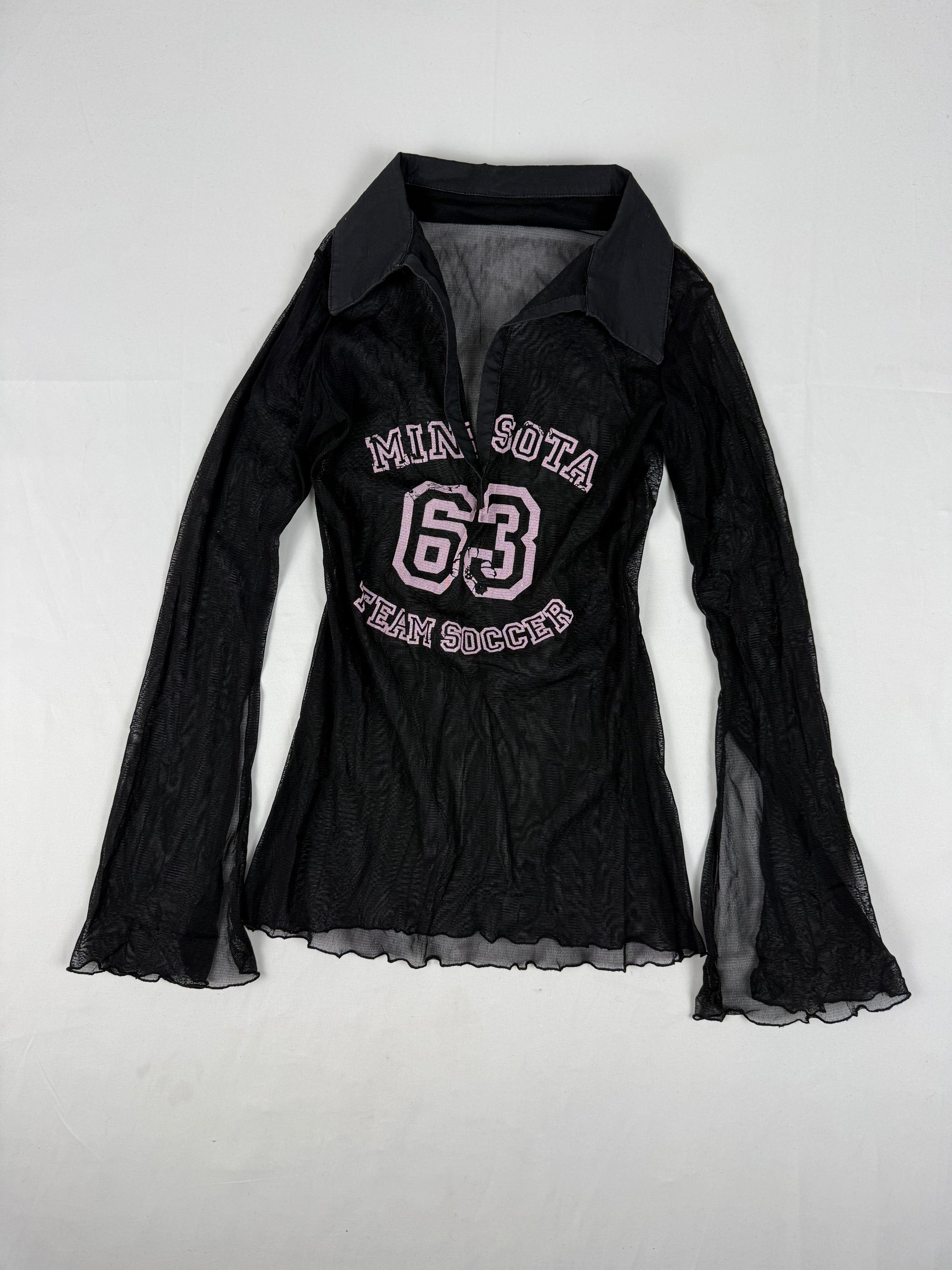 Black mesh flared long sleeves top (S)