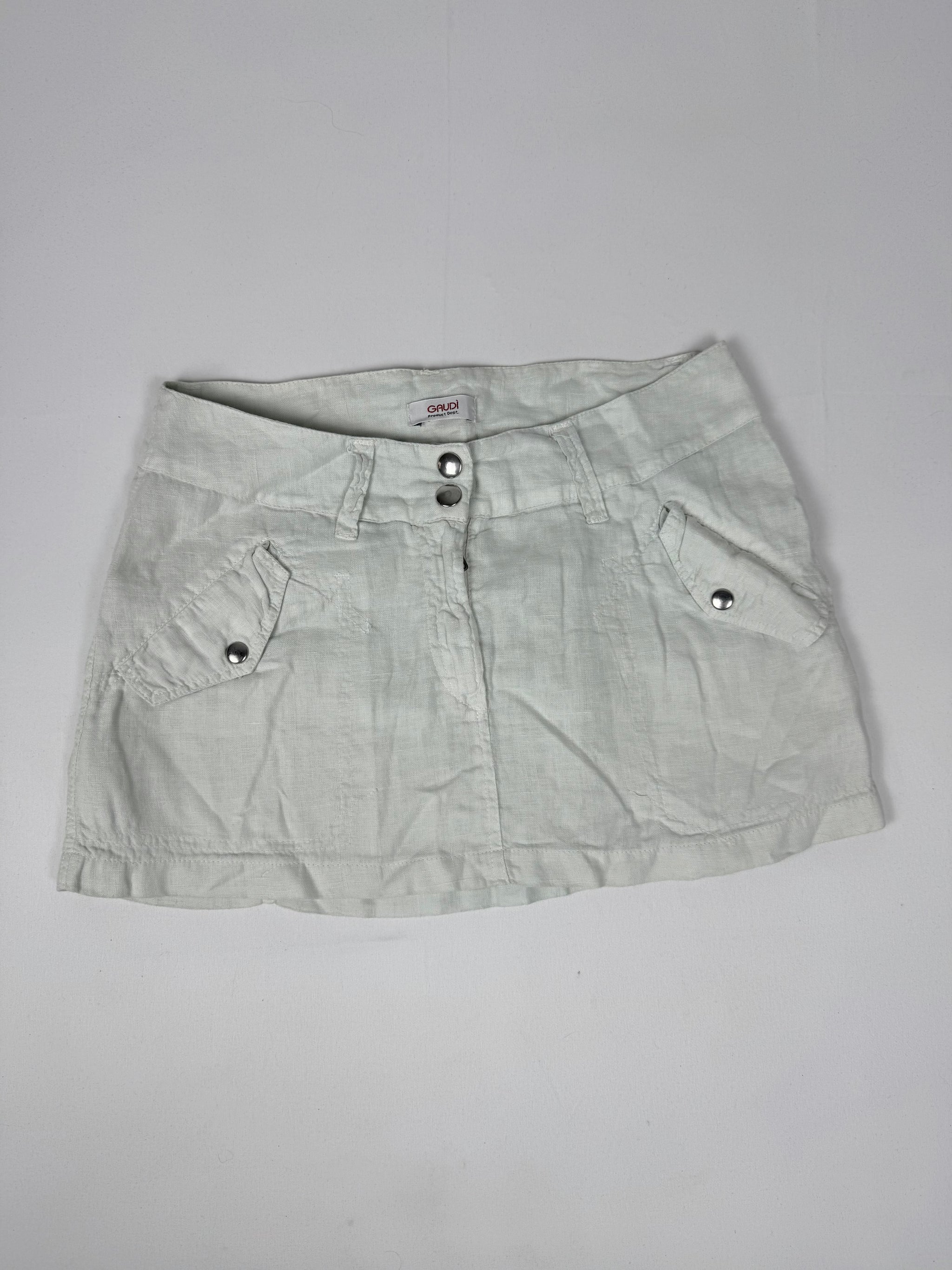 Grey 100% linen low rise mini skirt (M)