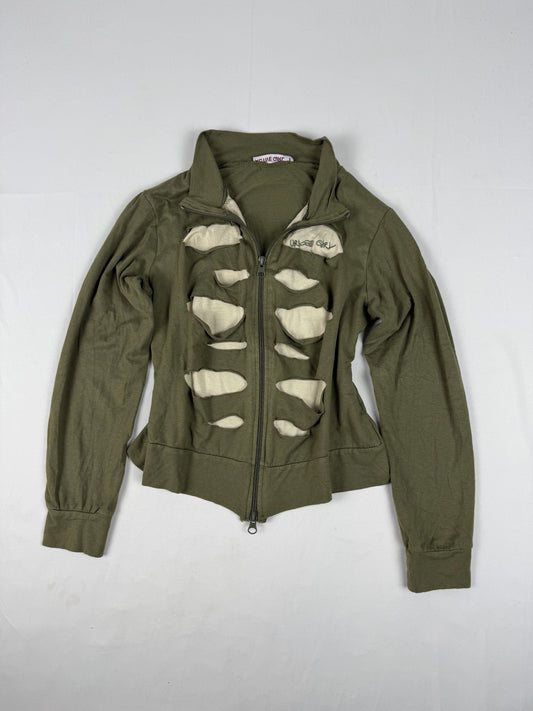 Khaki zip up long sleeves top (M)