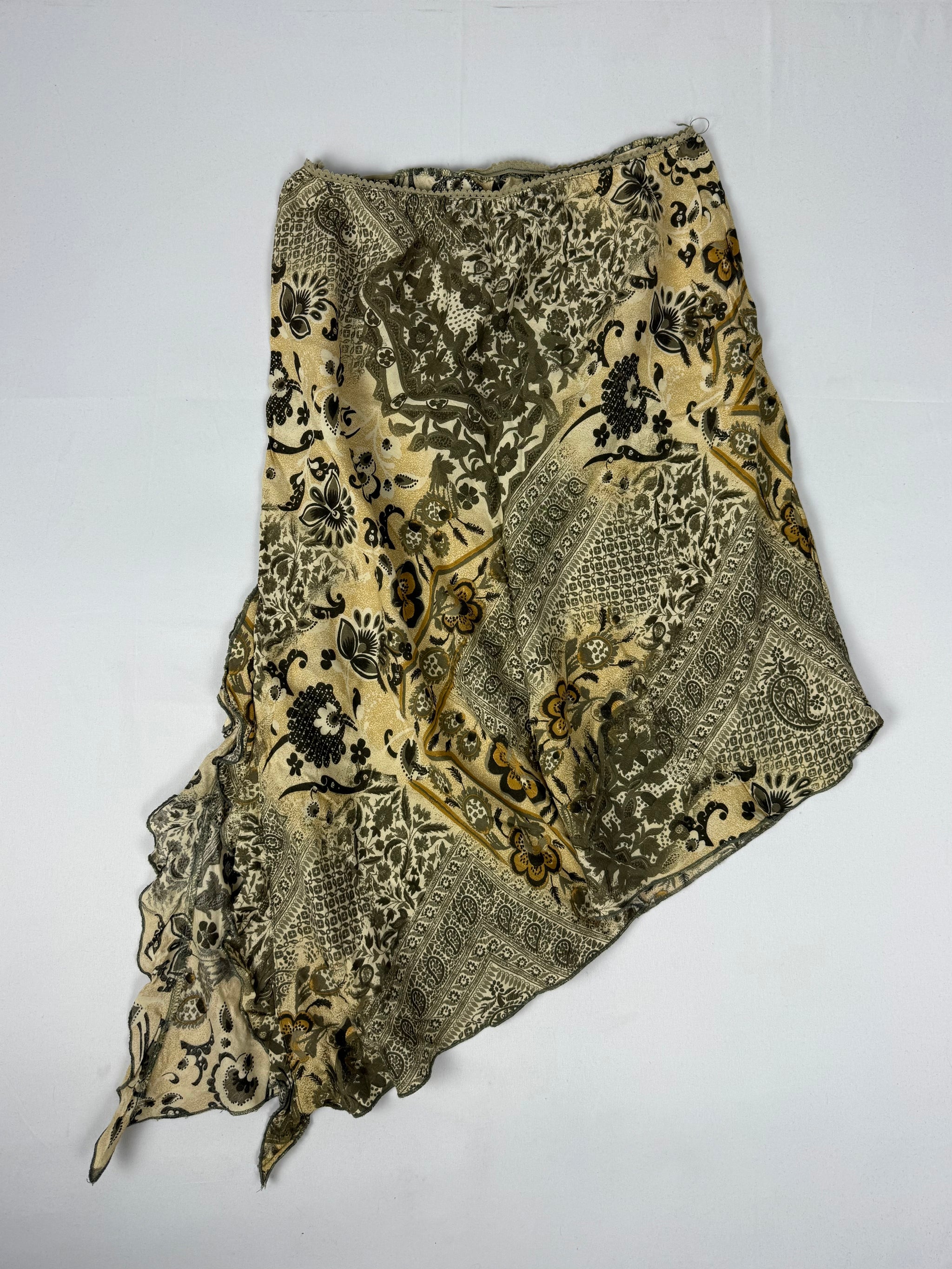 Khaki cotton low rise asymmetric maxi skirt (S/M)