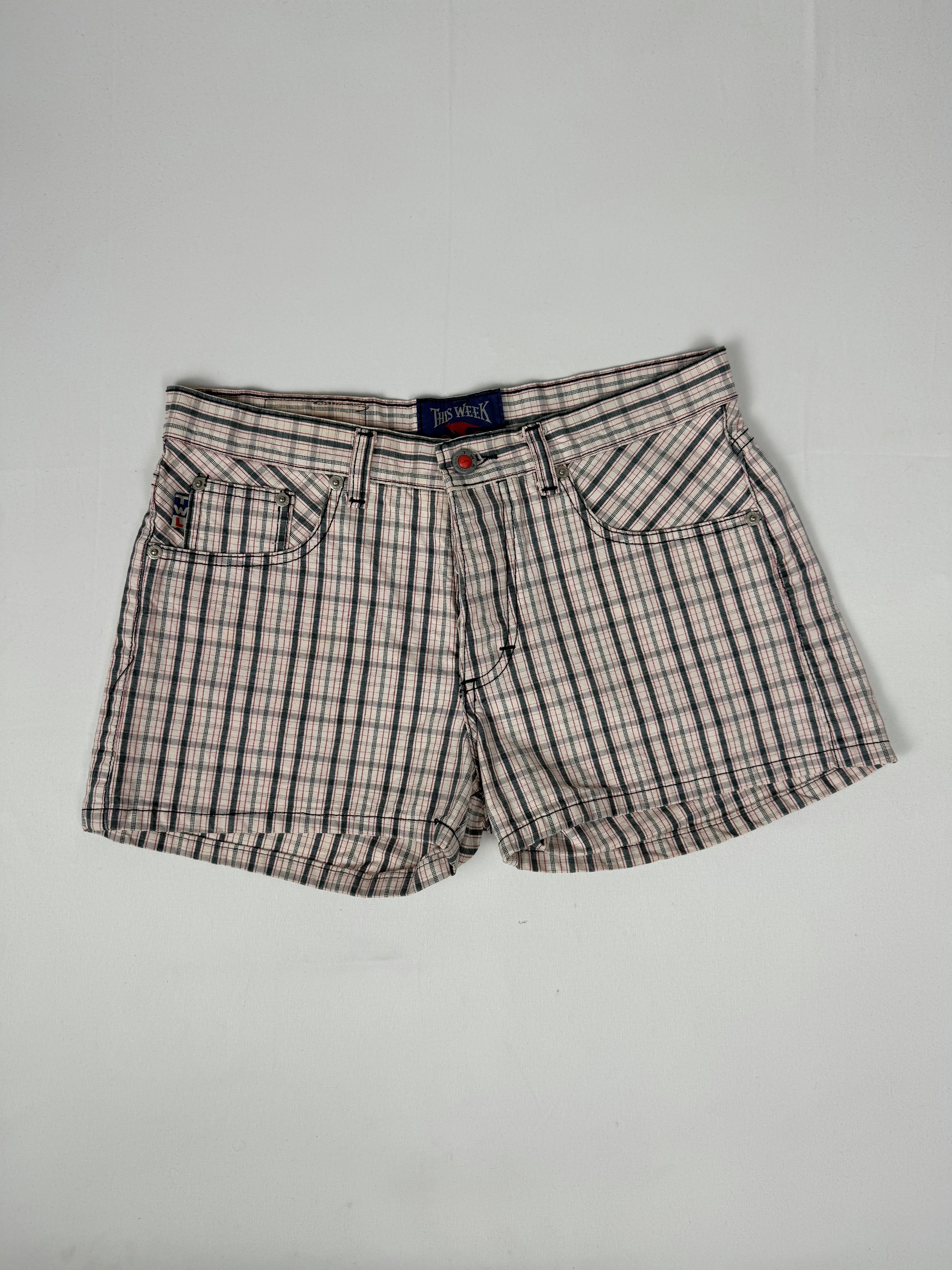 Beige check print low rise mini short (M)