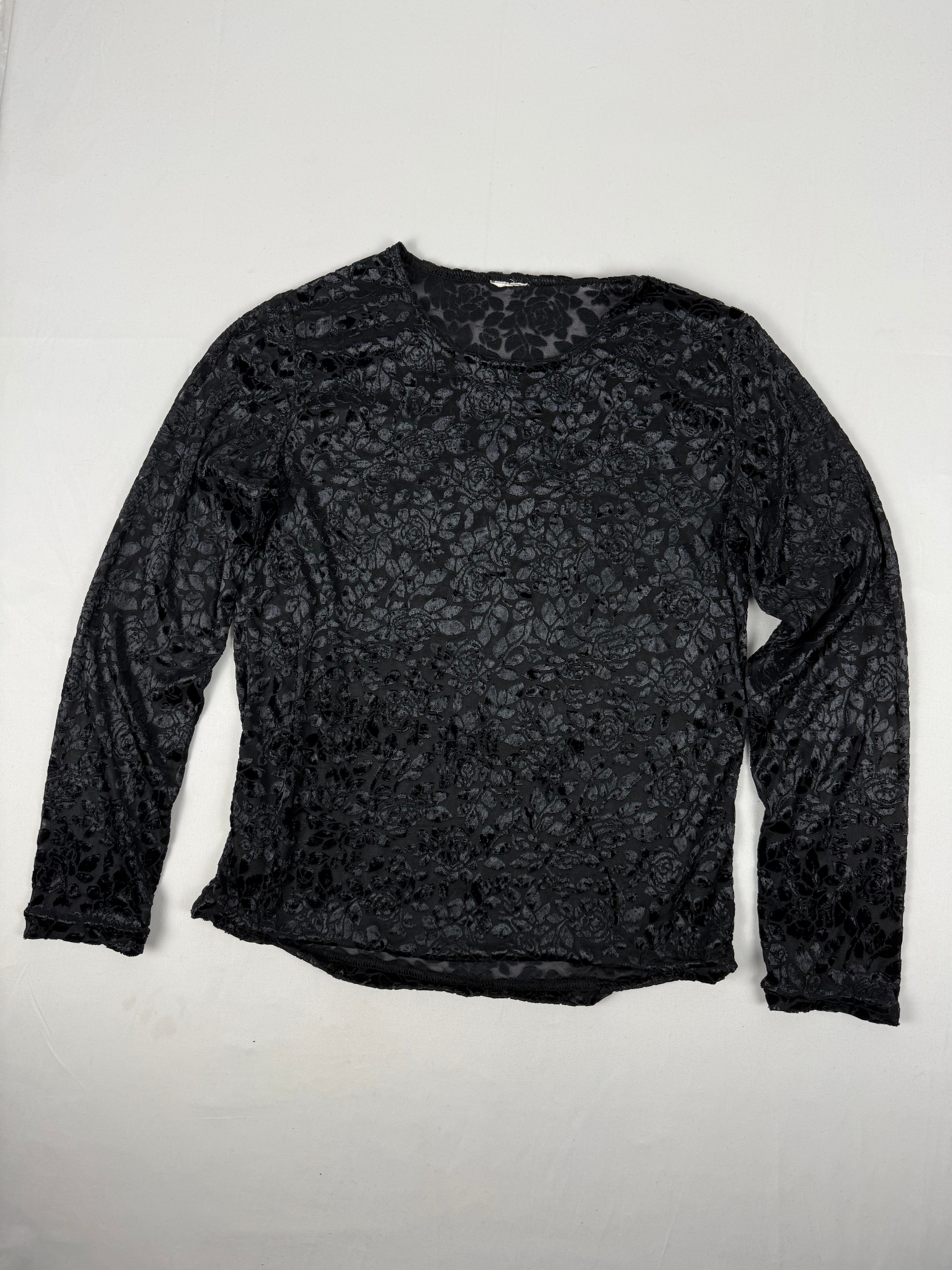 Black velvet see trough floral long sleeves top (M)