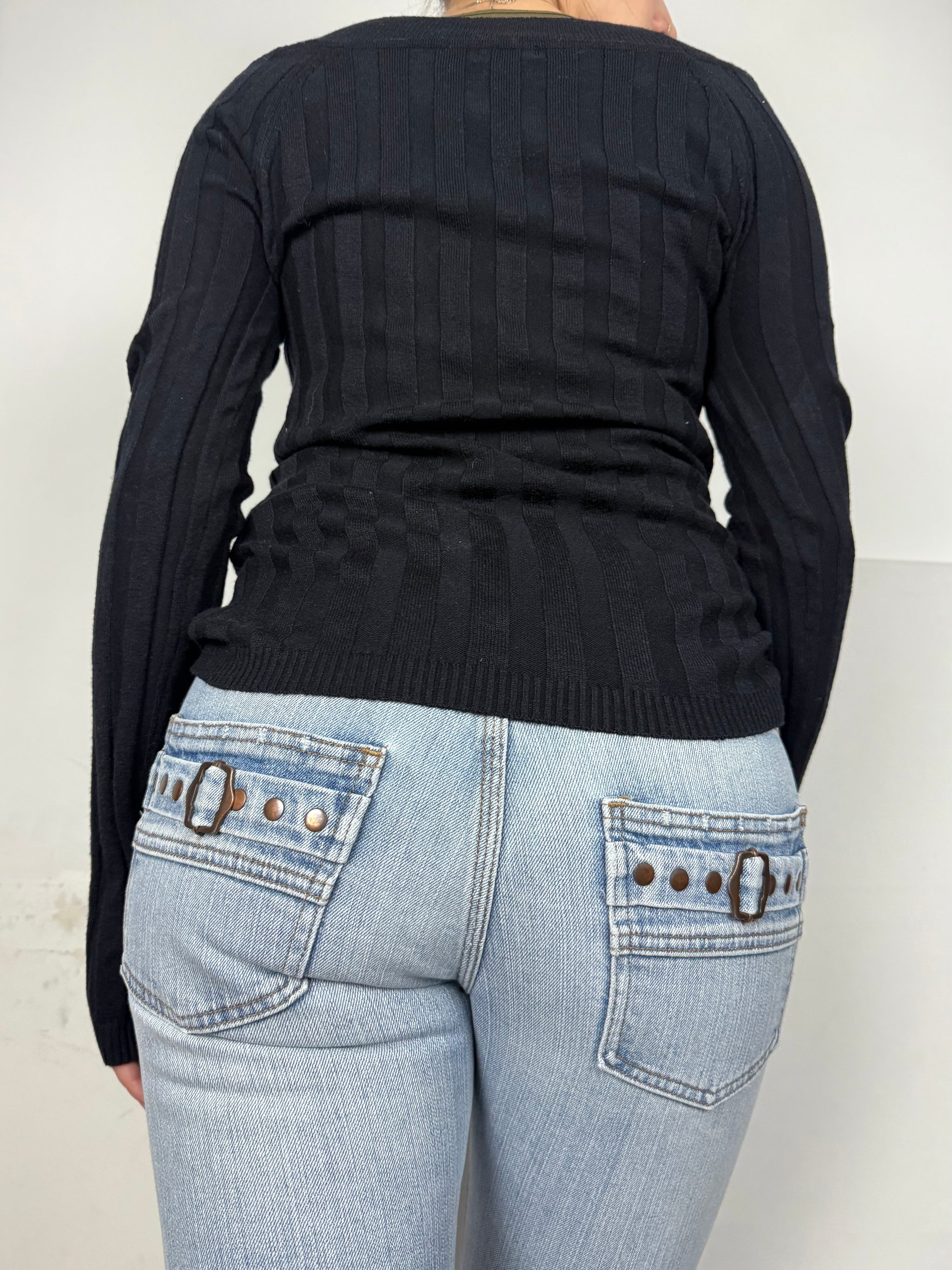 Black off shoulder buckle long sleeves top (S/M)