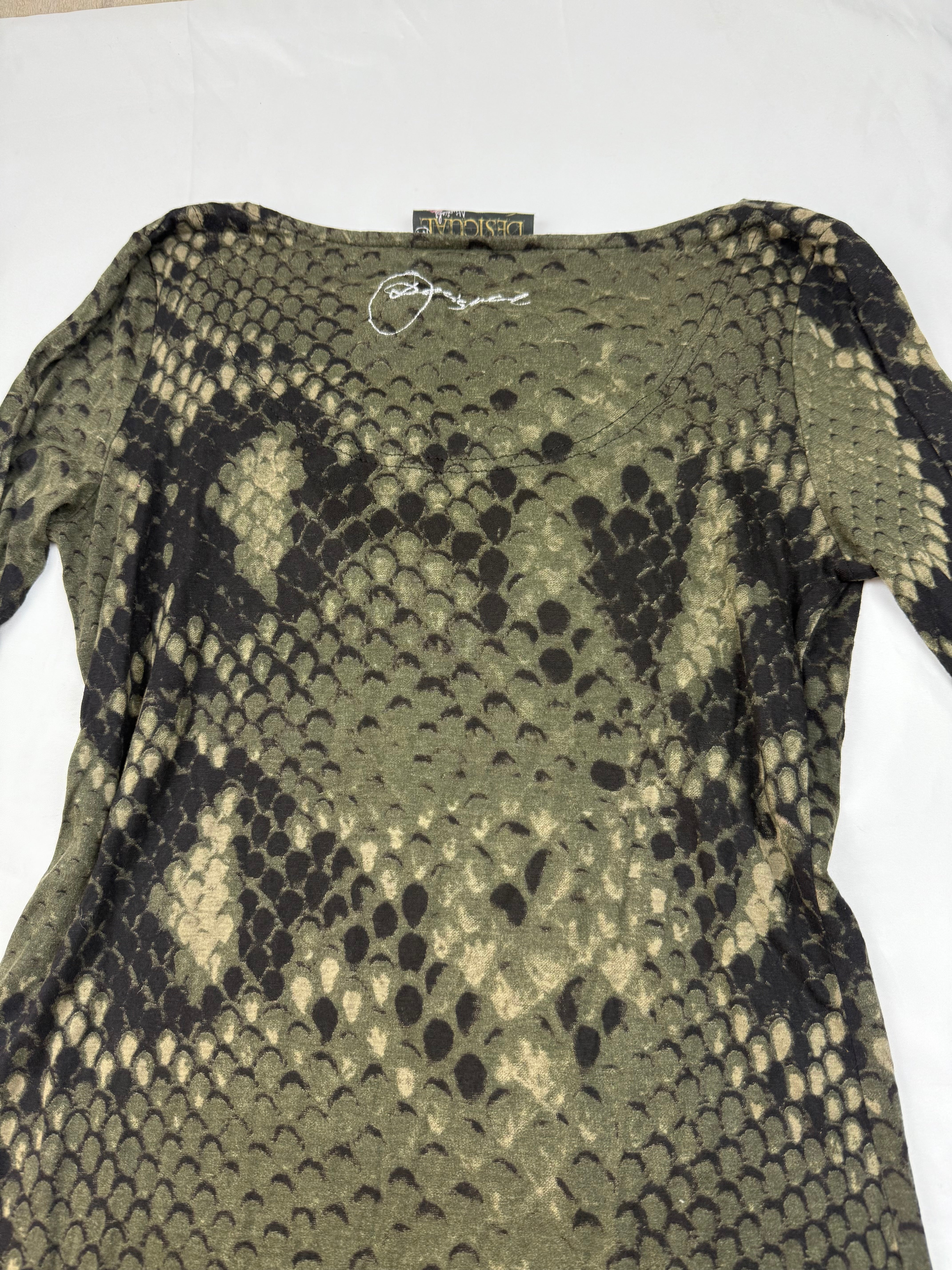 Khaki snake print long sleeves plunge neck top (S/M)