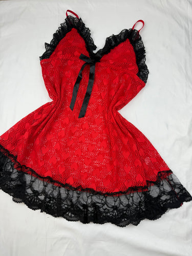 Red mesh see trough babydoll mini dress (L)