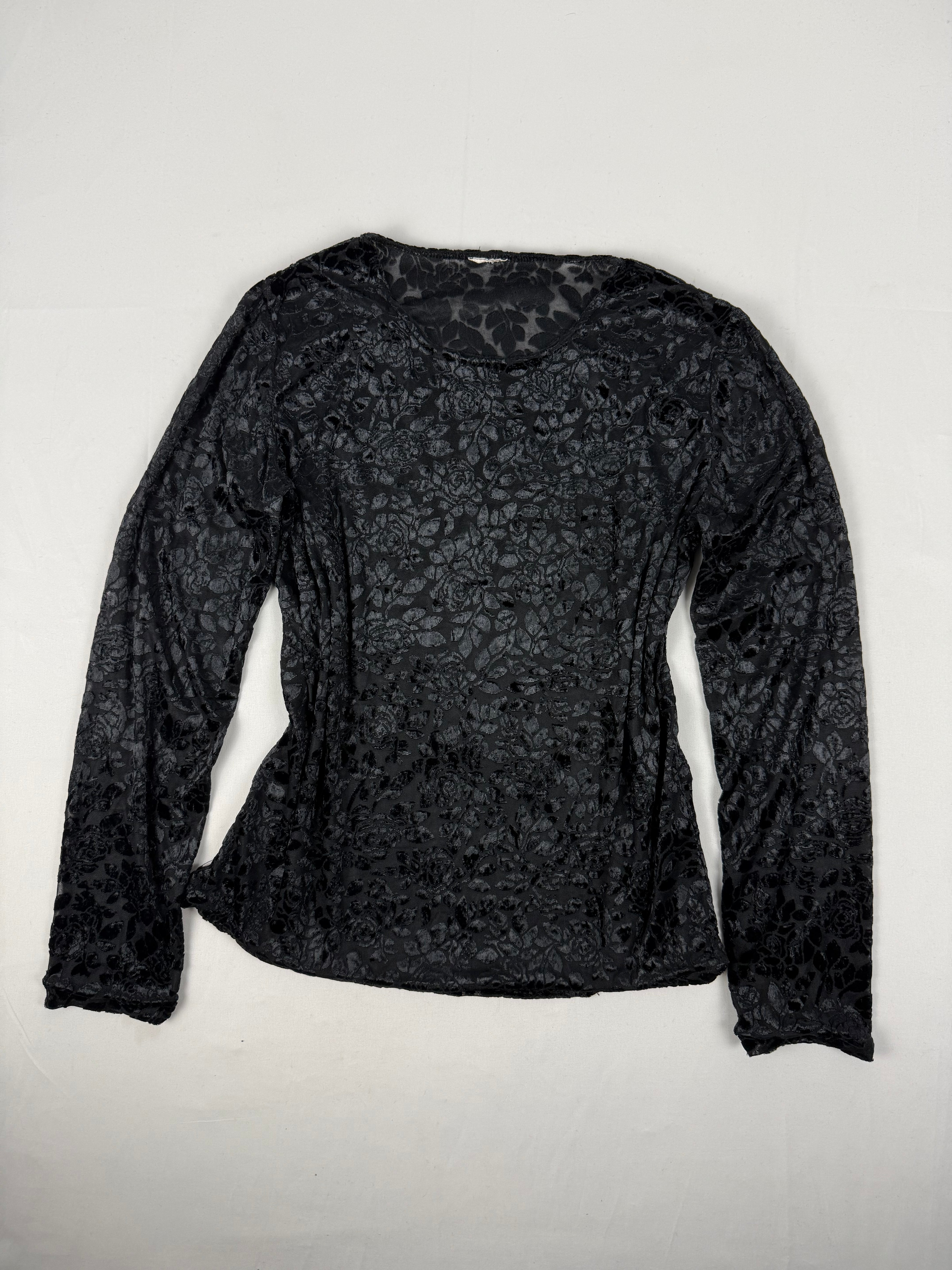Black velvet see trough floral long sleeves top (M)