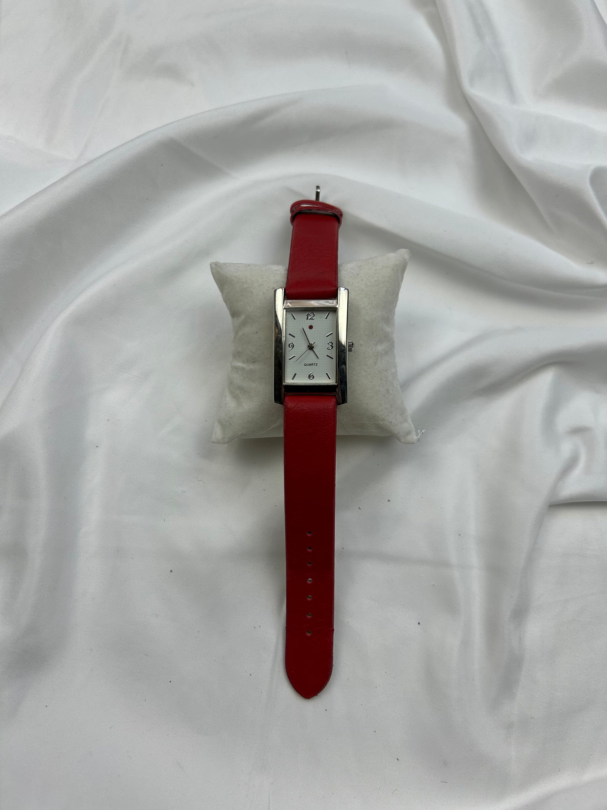 Vintage stainless steel silver & red  jewelry watch