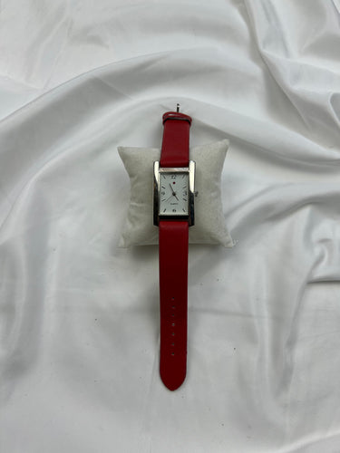 Vintage stainless steel silver & red  jewelry watch