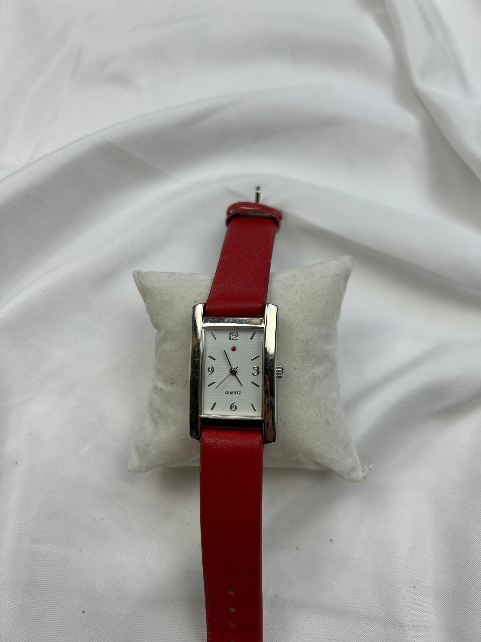 Vintage stainless steel silver & red  jewelry watch