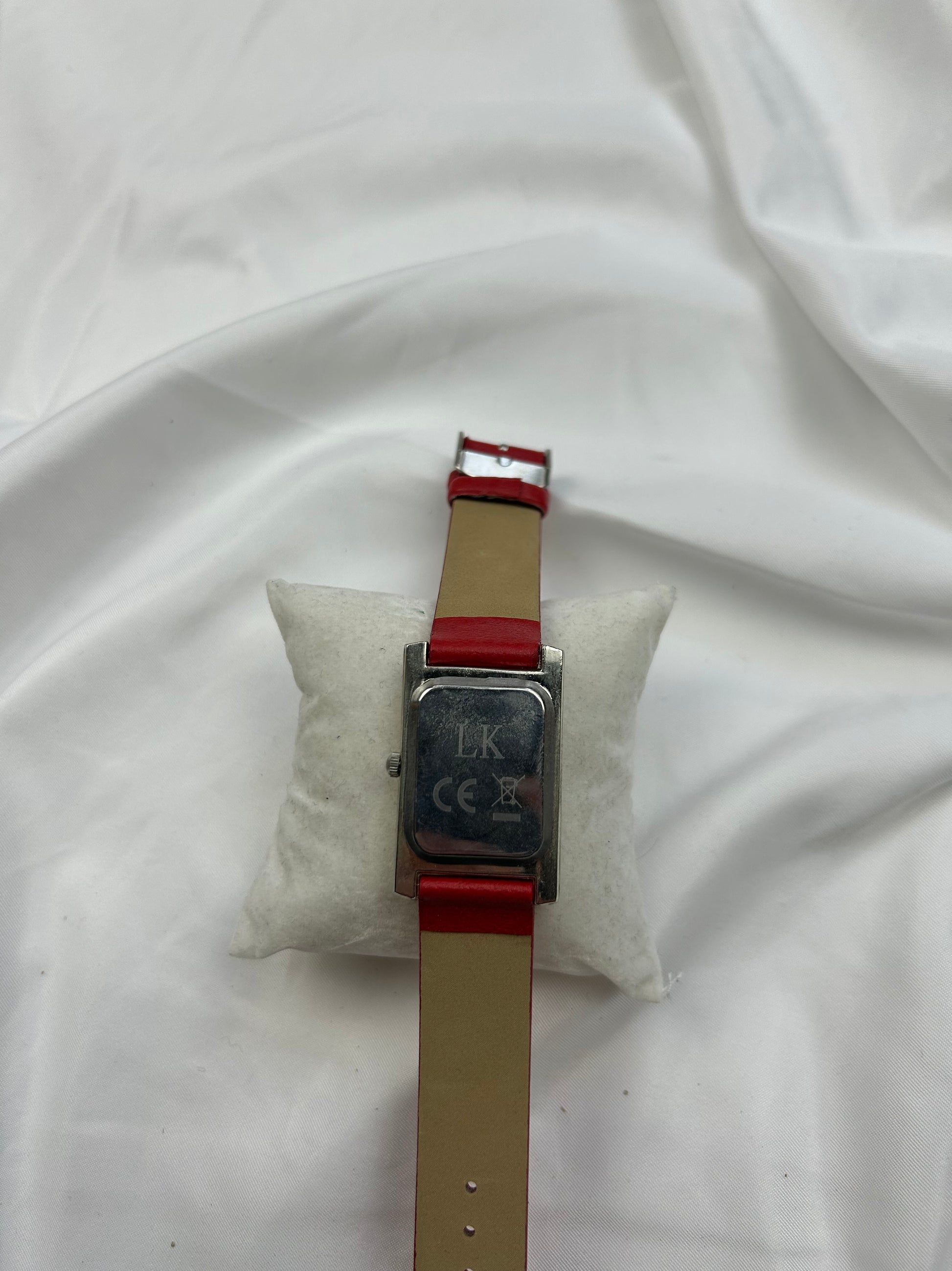 Vintage stainless steel silver & red  jewelry watch