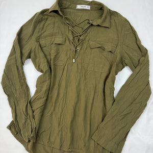 Khaki lace up long sleeves shirt (S/M)