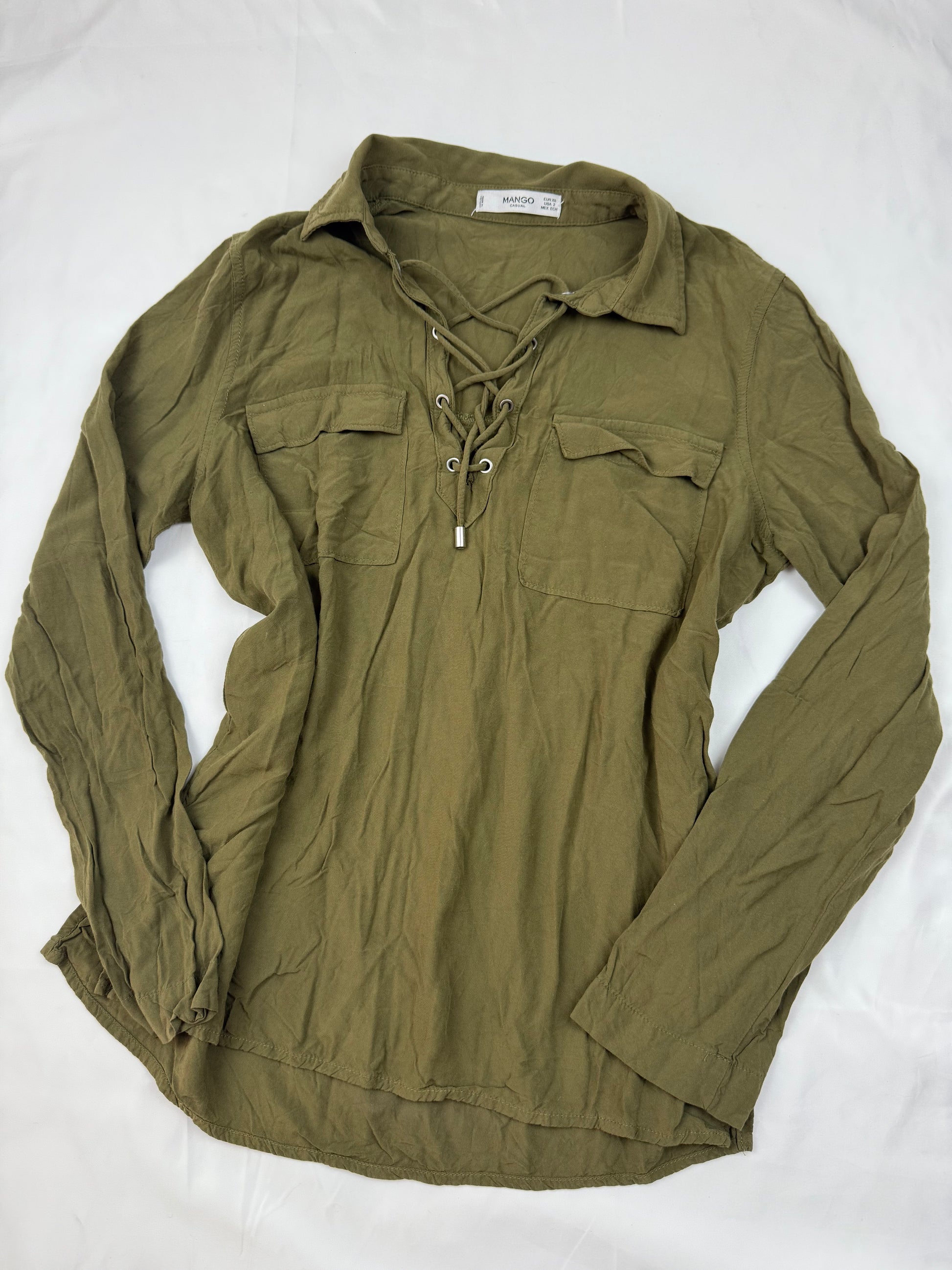 Khaki lace up long sleeves shirt (S/M)