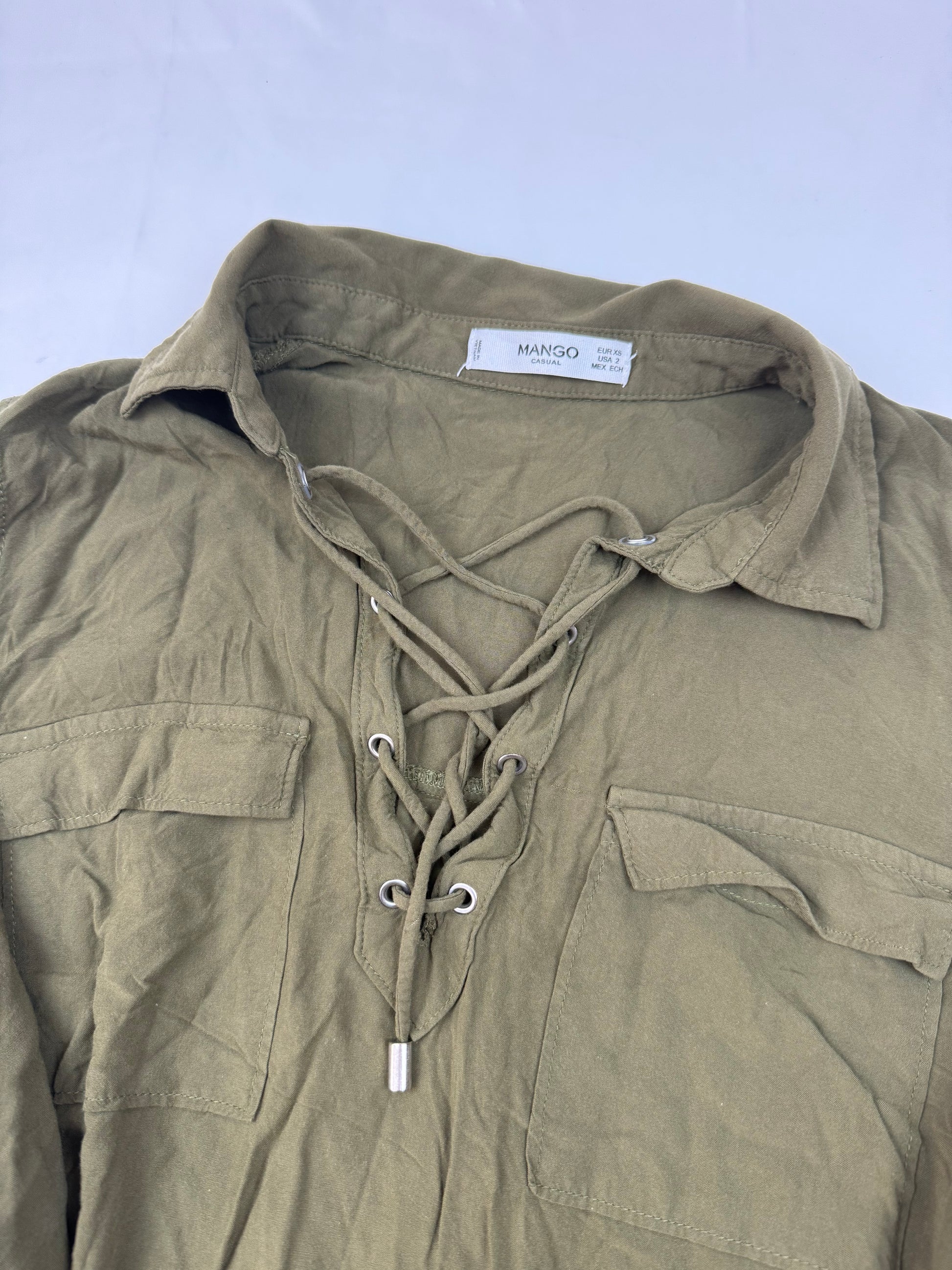 Khaki lace up long sleeves shirt (S/M)