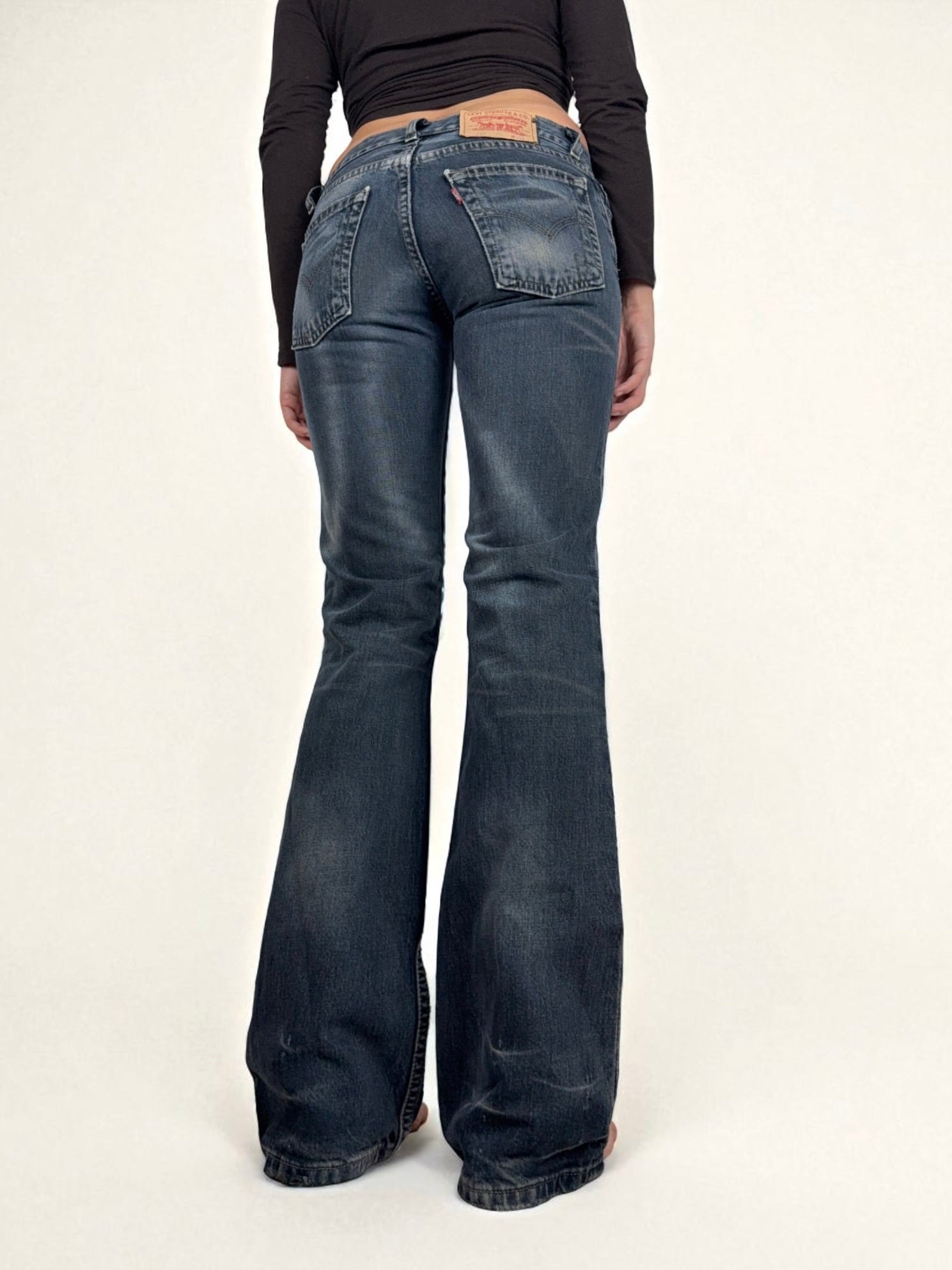 Grey denim low rise bootcut pants (XS)