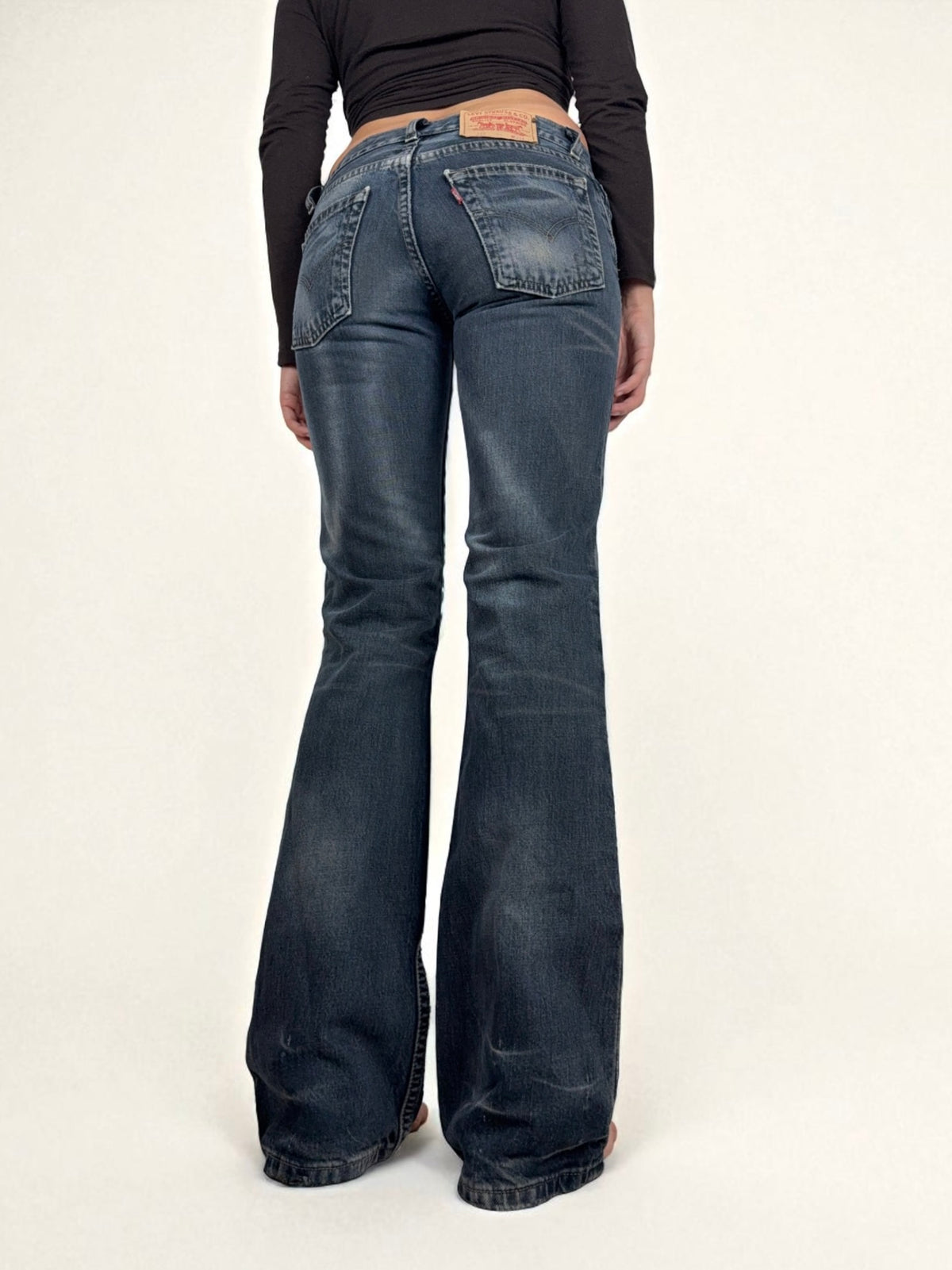 Grey denim low rise bootcut pants (XS)