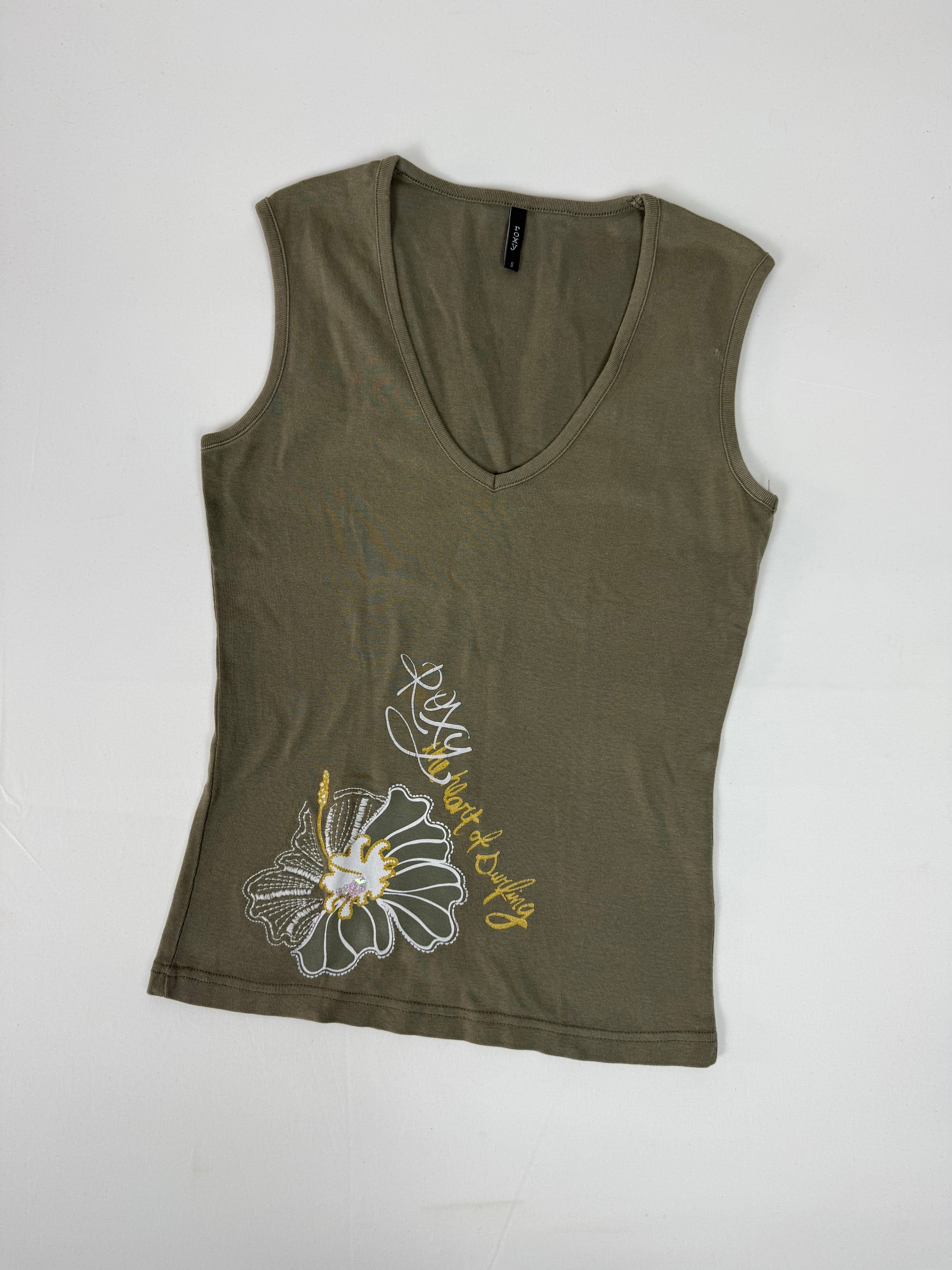 Khaki hibiscus tank top (S)