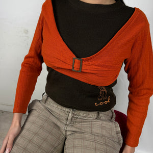 Brown & orange 2 in 1 bolero graphic jumper (XS)