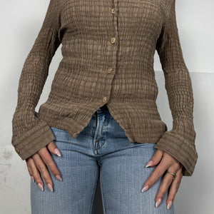 Beige ruched long sleeves shirt (S)